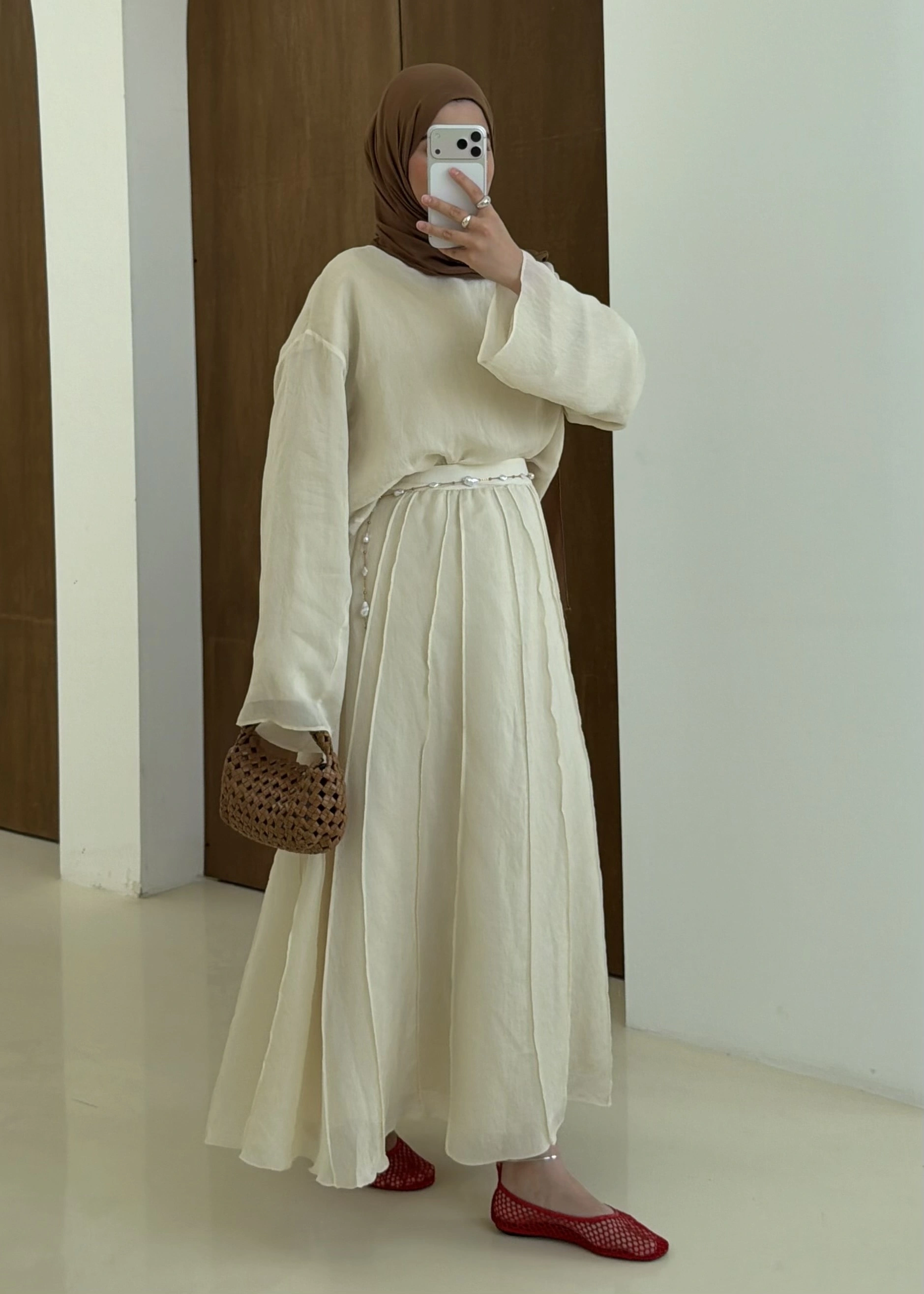 TERS DİKİŞ ETEKLİ TAKIM bej