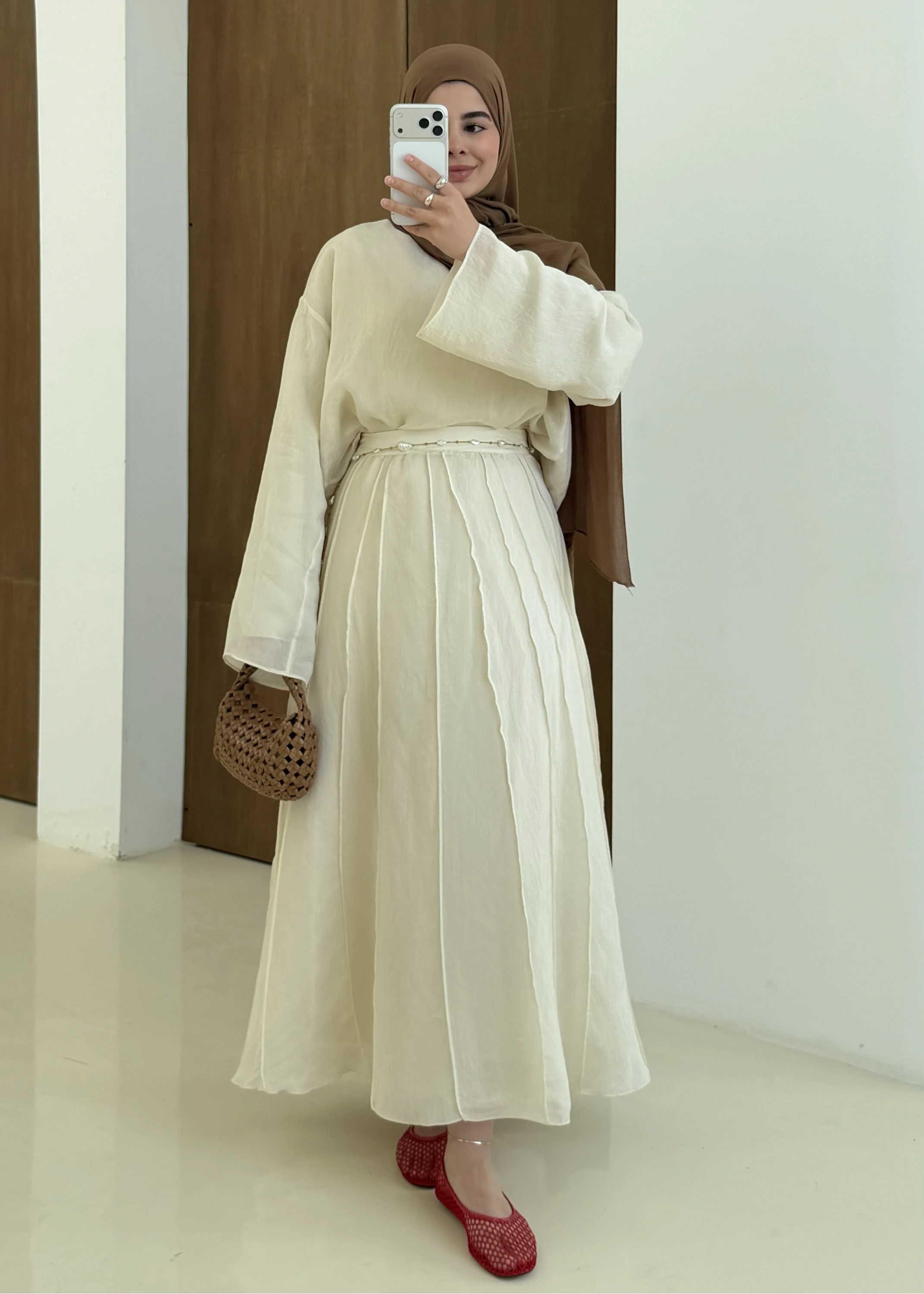 TERS DİKİŞ ETEKLİ TAKIM bej