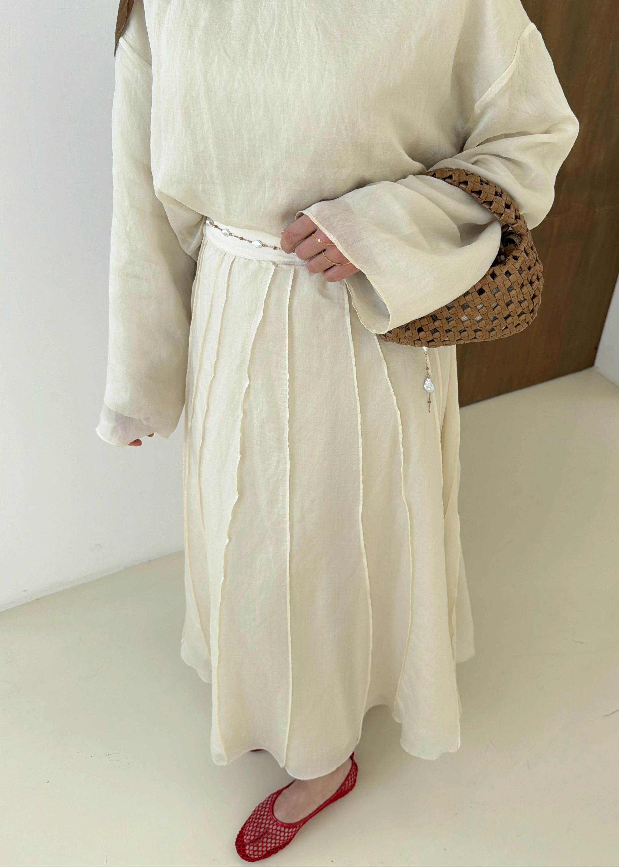 TERS DİKİŞ ETEKLİ TAKIM bej