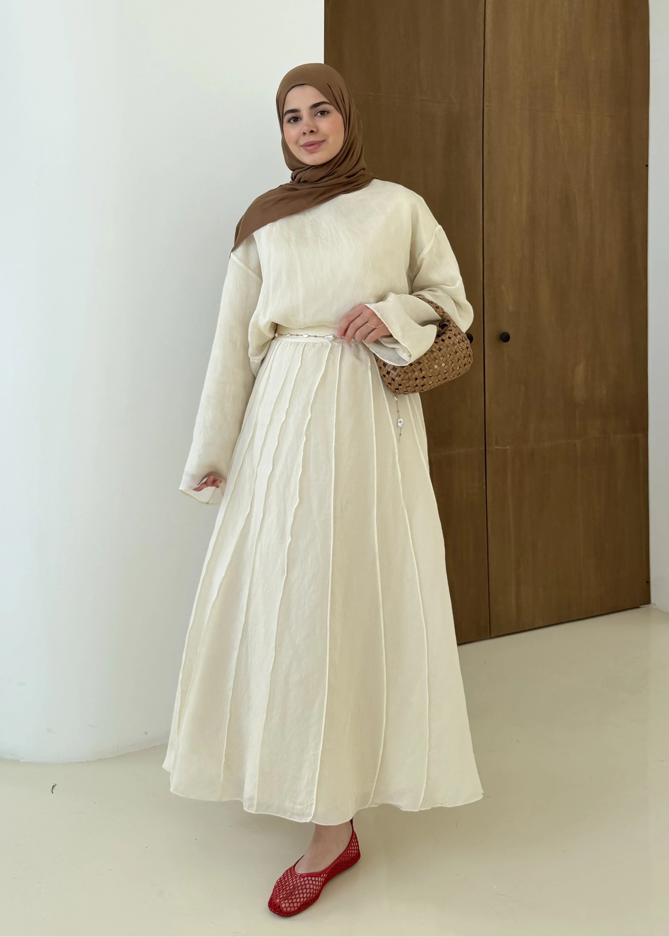 TERS DİKİŞ ETEKLİ TAKIM bej