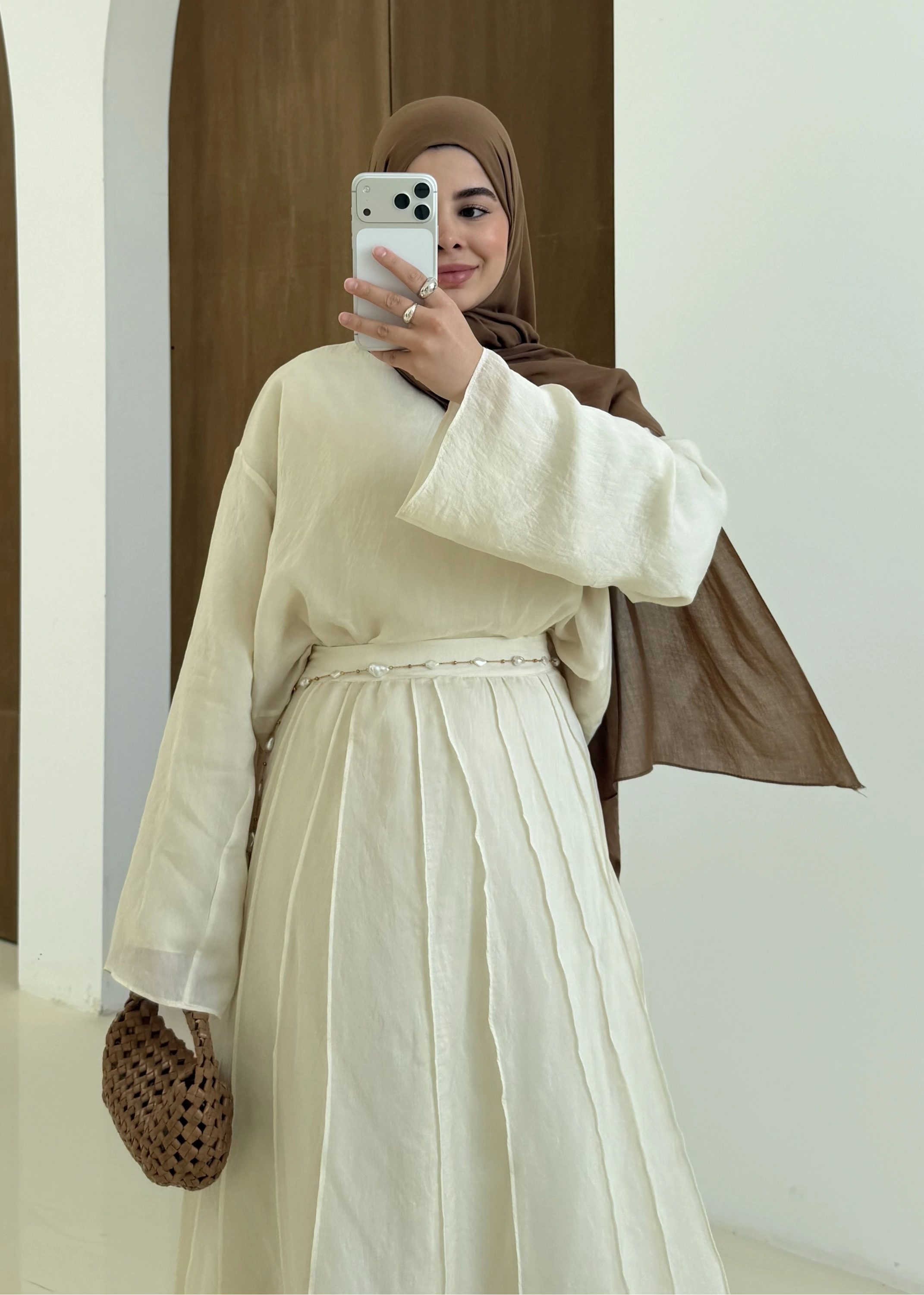 TERS DİKİŞ ETEKLİ TAKIM bej