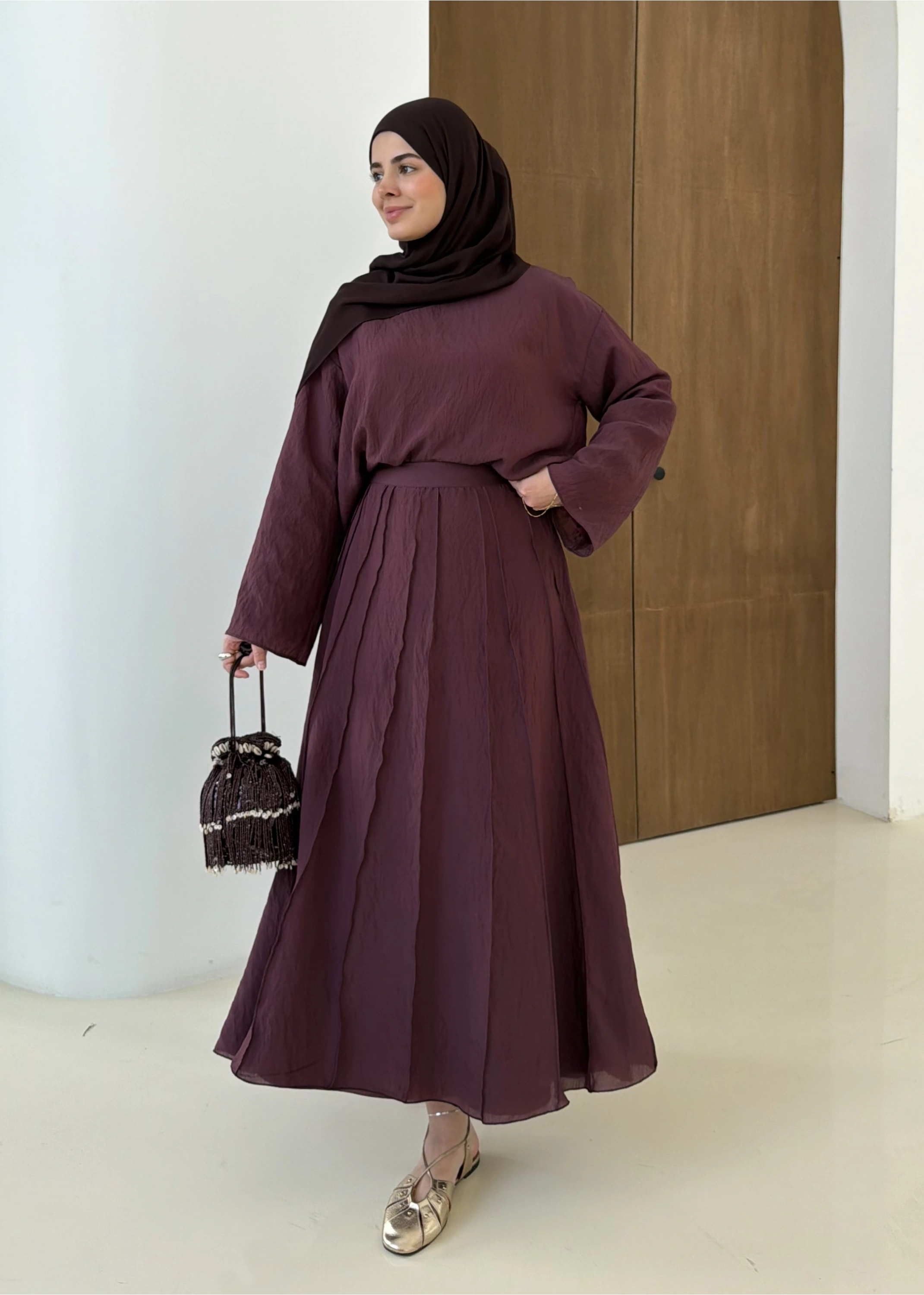 TERS DİKİŞ ETEKLİ TAKIM mürdüm