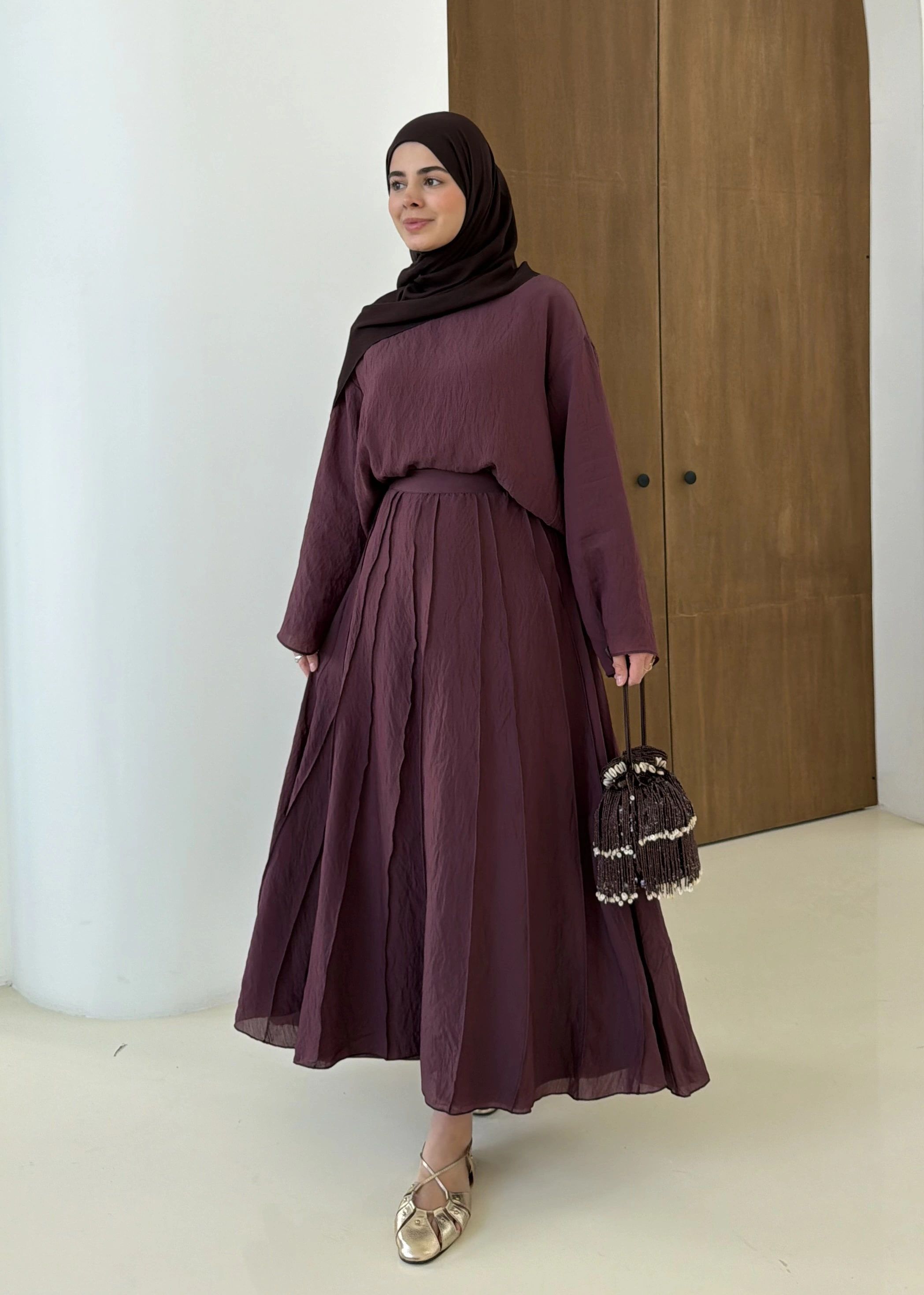 TERS DİKİŞ ETEKLİ TAKIM mürdüm