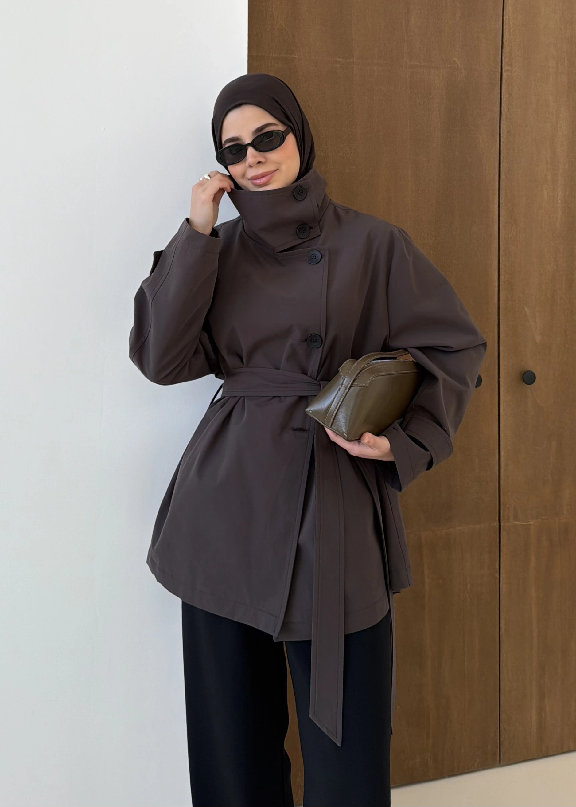 COTON MEVSİMLİK DİK YAKA TRENÇ kahve