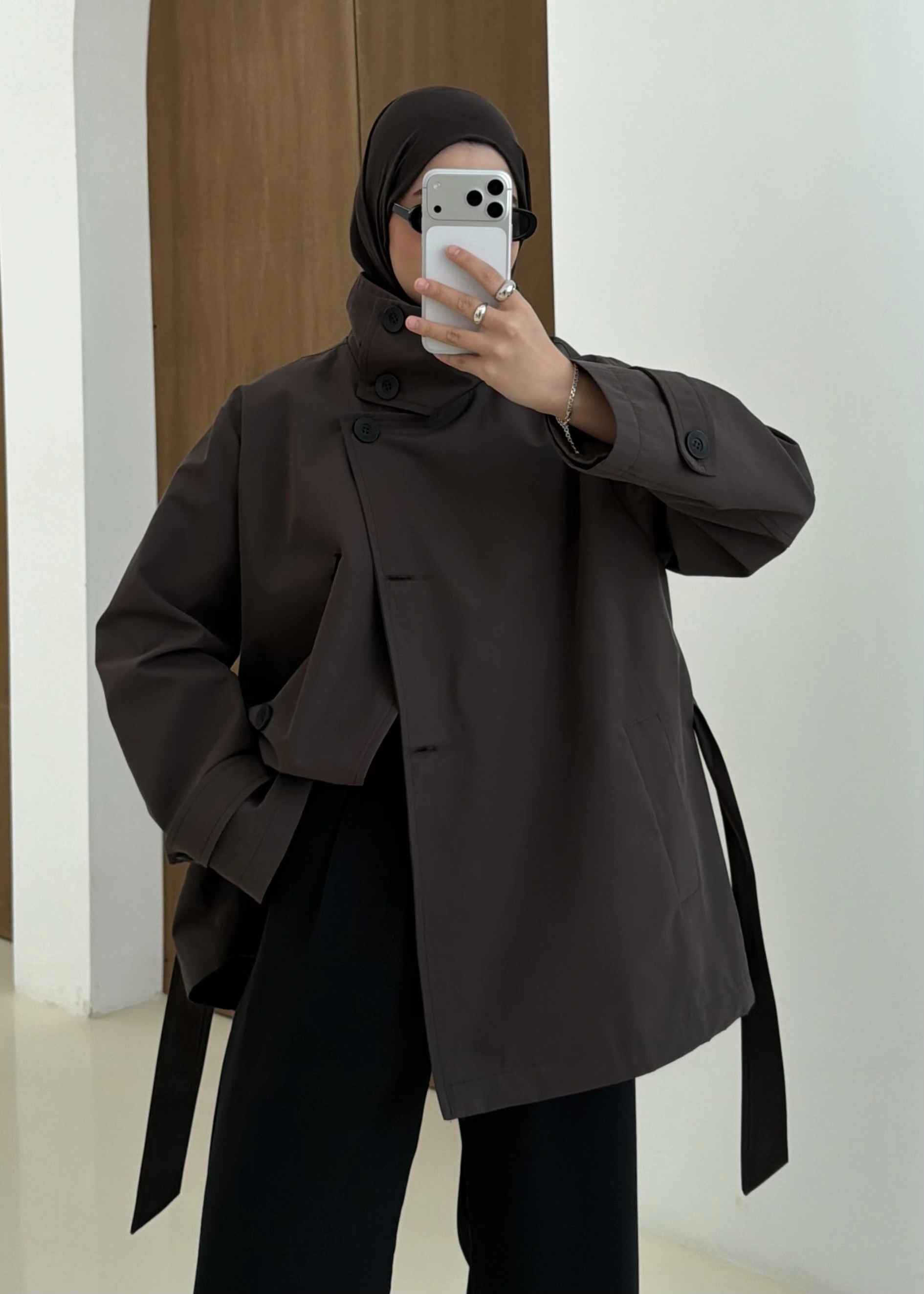 COTON MEVSİMLİK DİK YAKA TRENÇ kahve