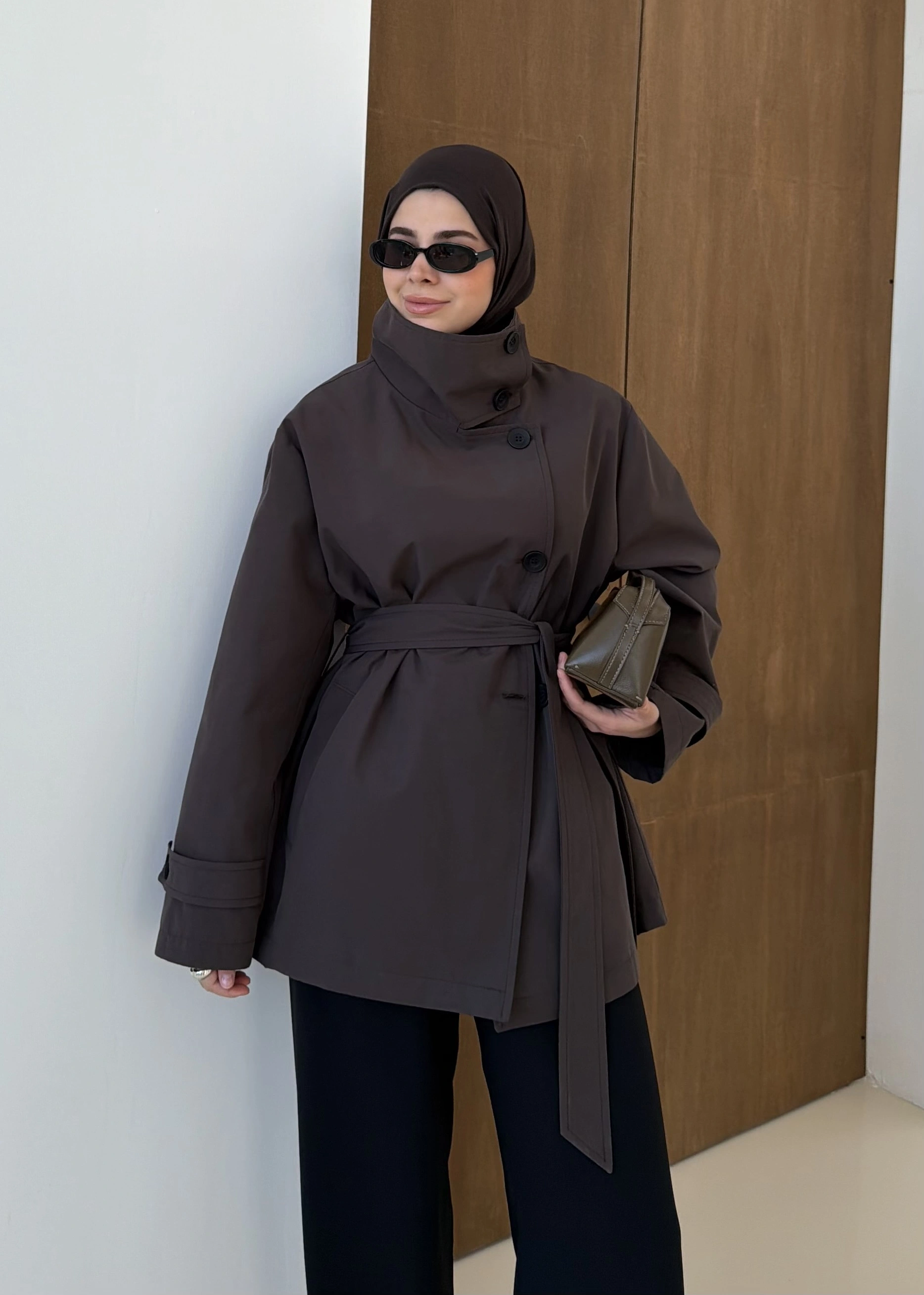 COTON MEVSİMLİK DİK YAKA TRENÇ kahve