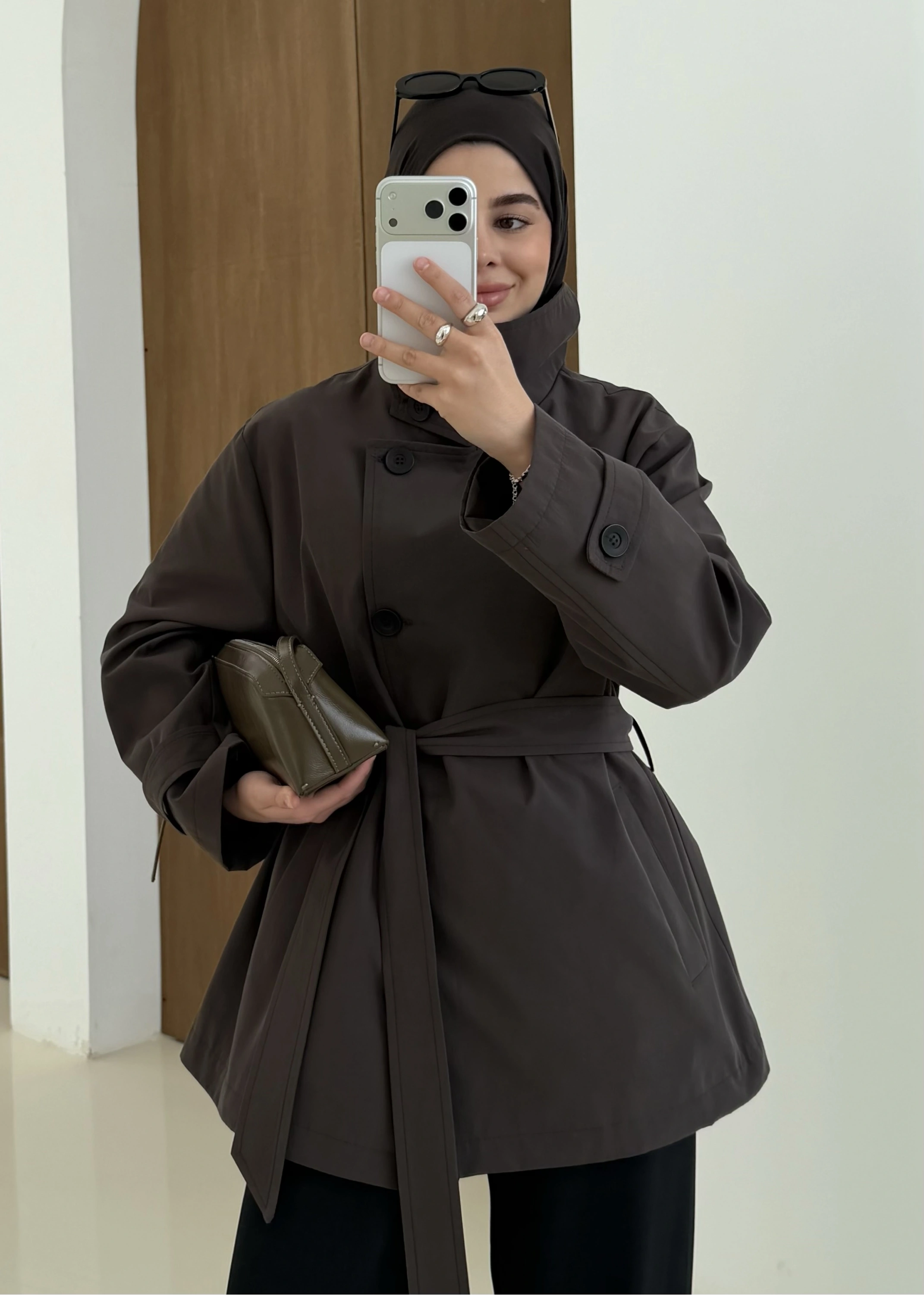 COTON MEVSİMLİK DİK YAKA TRENÇ kahve