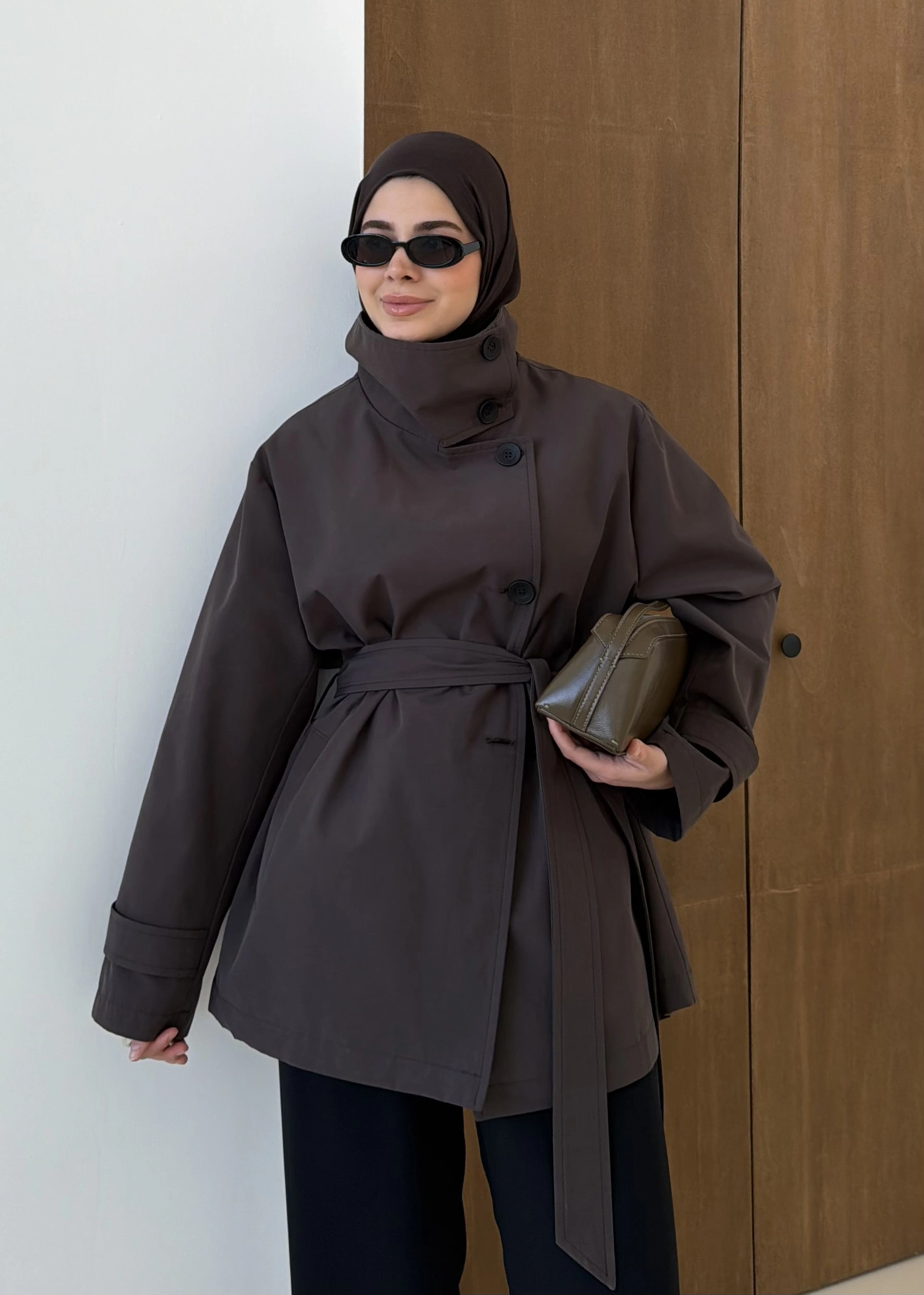 COTON MEVSİMLİK DİK YAKA TRENÇ kahve