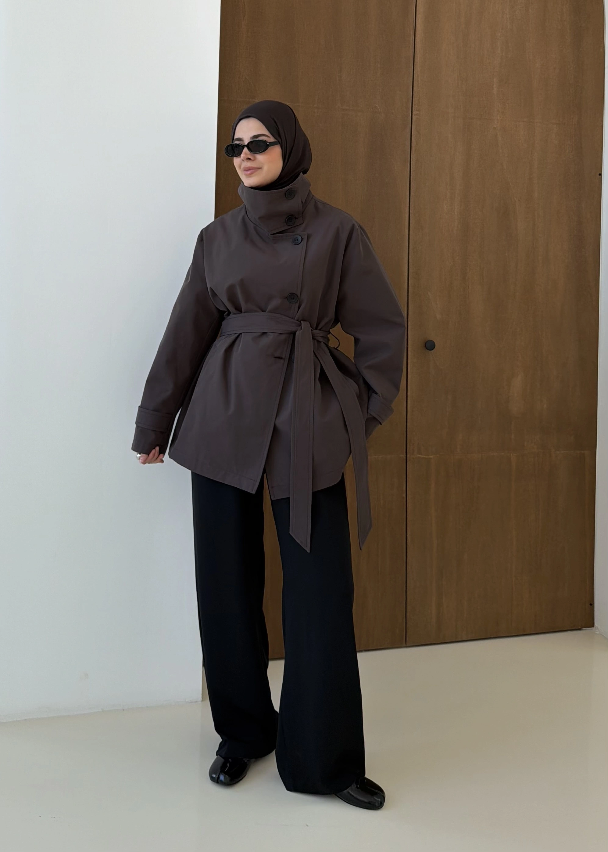 COTON MEVSİMLİK DİK YAKA TRENÇ kahve