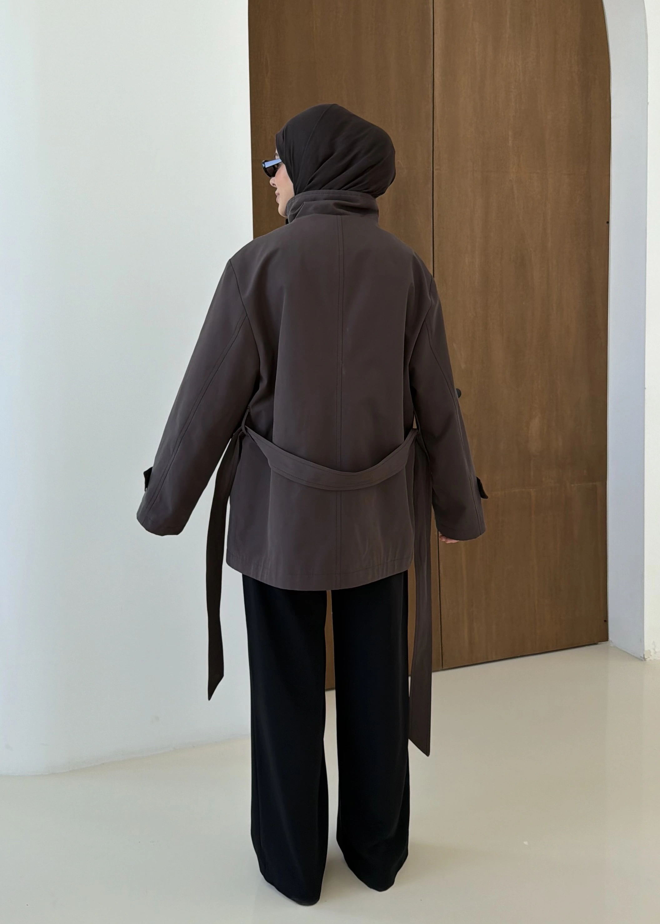 COTON MEVSİMLİK DİK YAKA TRENÇ kahve