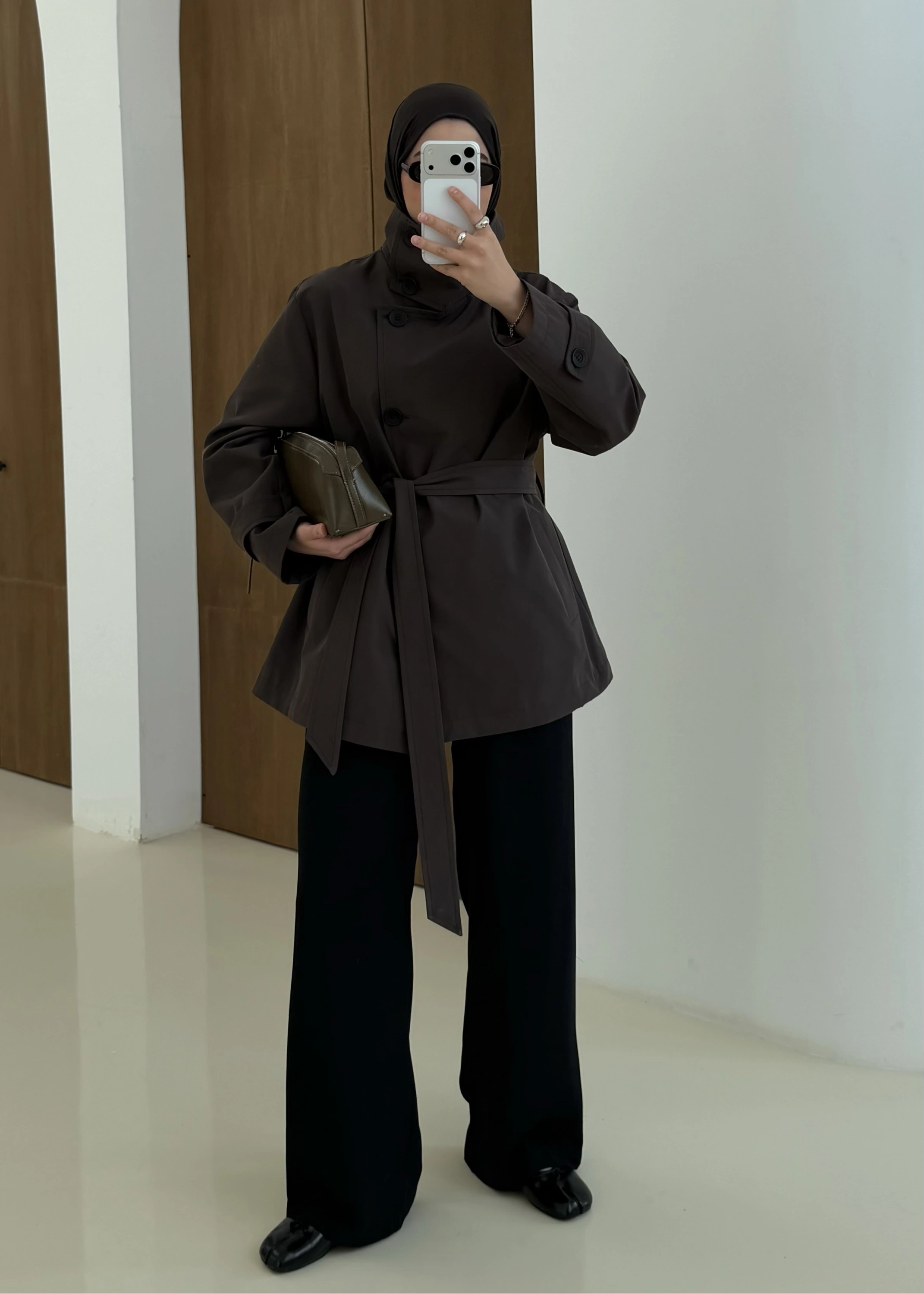 COTON MEVSİMLİK DİK YAKA TRENÇ kahve