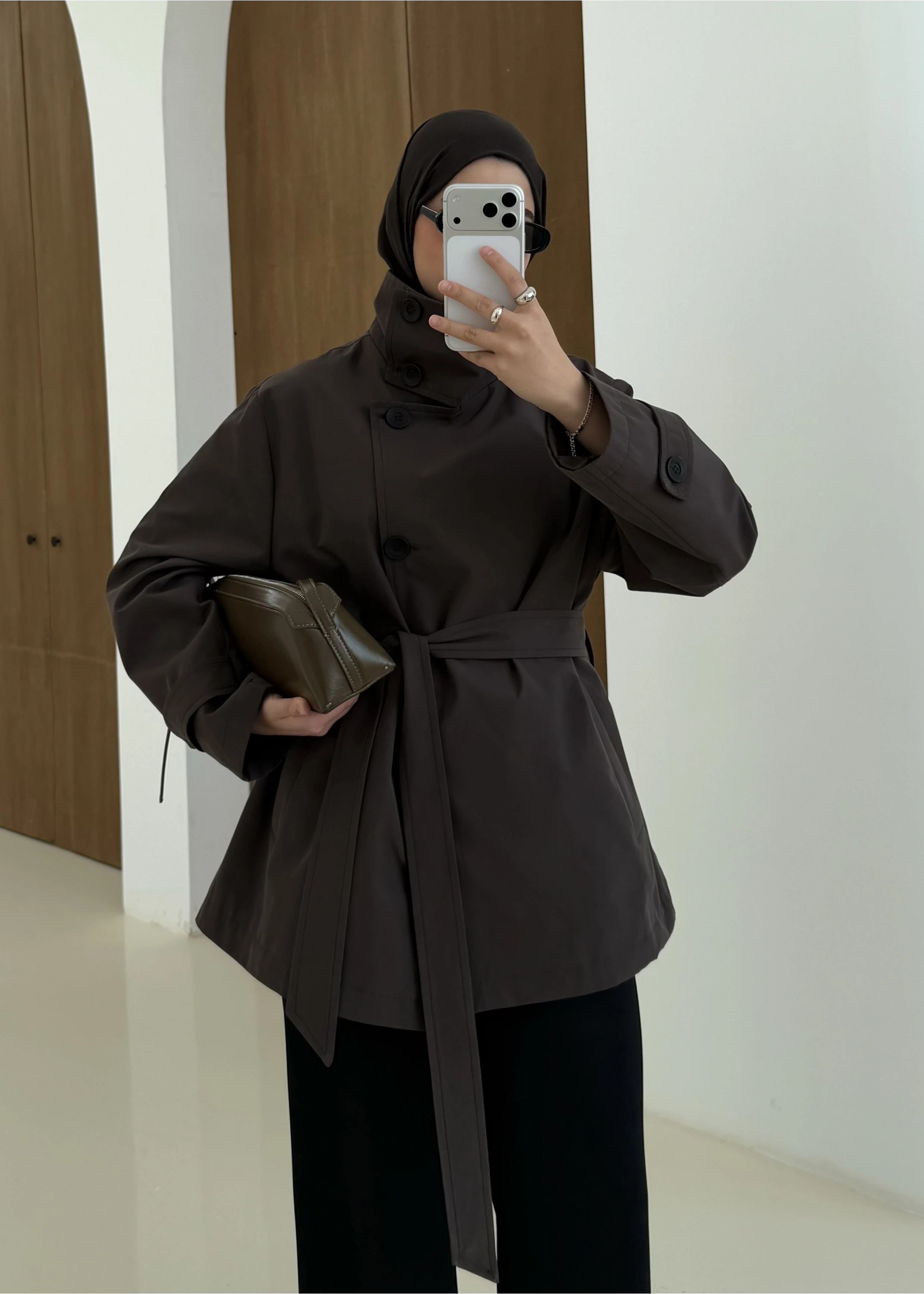 COTON MEVSİMLİK DİK YAKA TRENÇ kahve