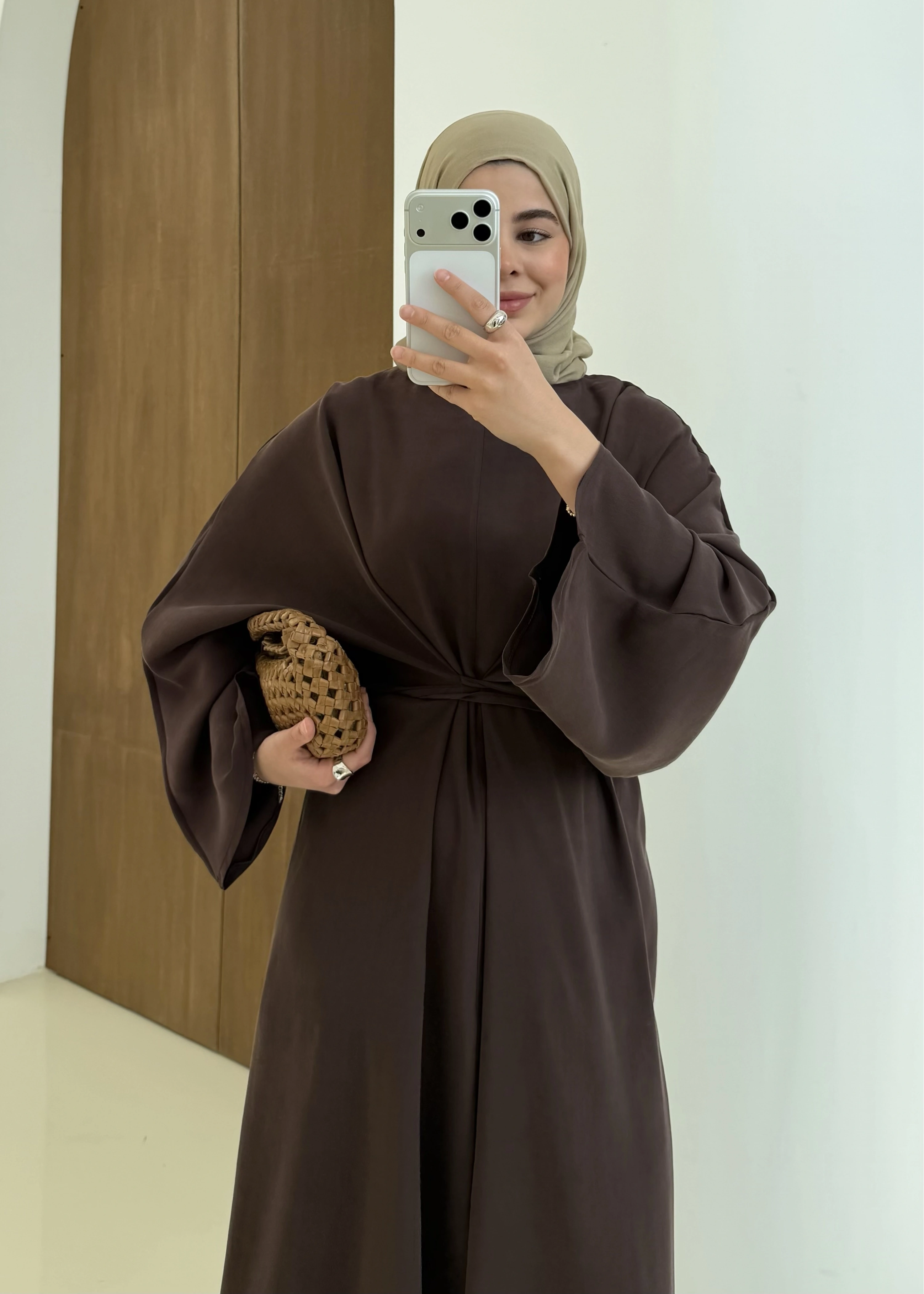 CH YANDAN BAĞLAMALI ZARİF ELBİSE kahve