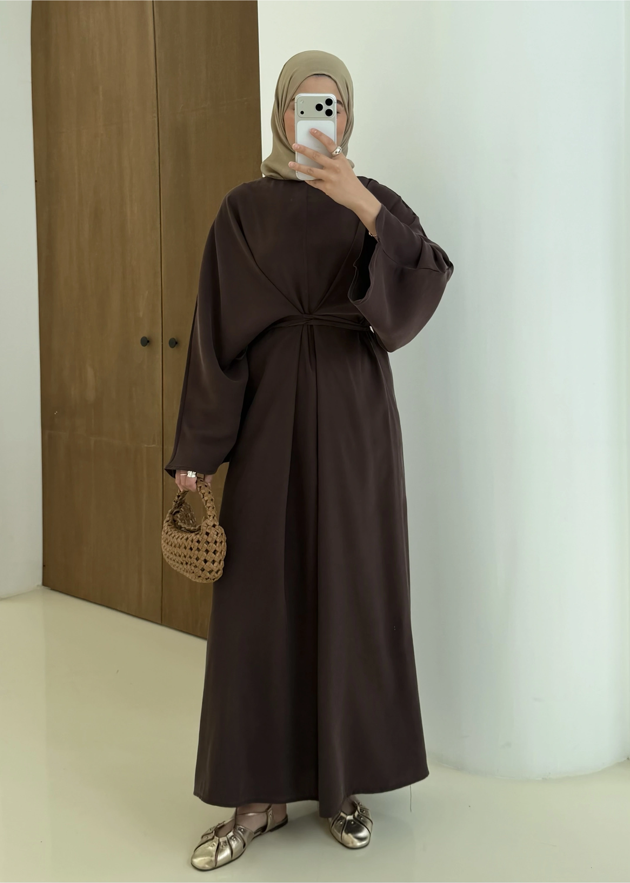 CH YANDAN BAĞLAMALI ZARİF ELBİSE kahve