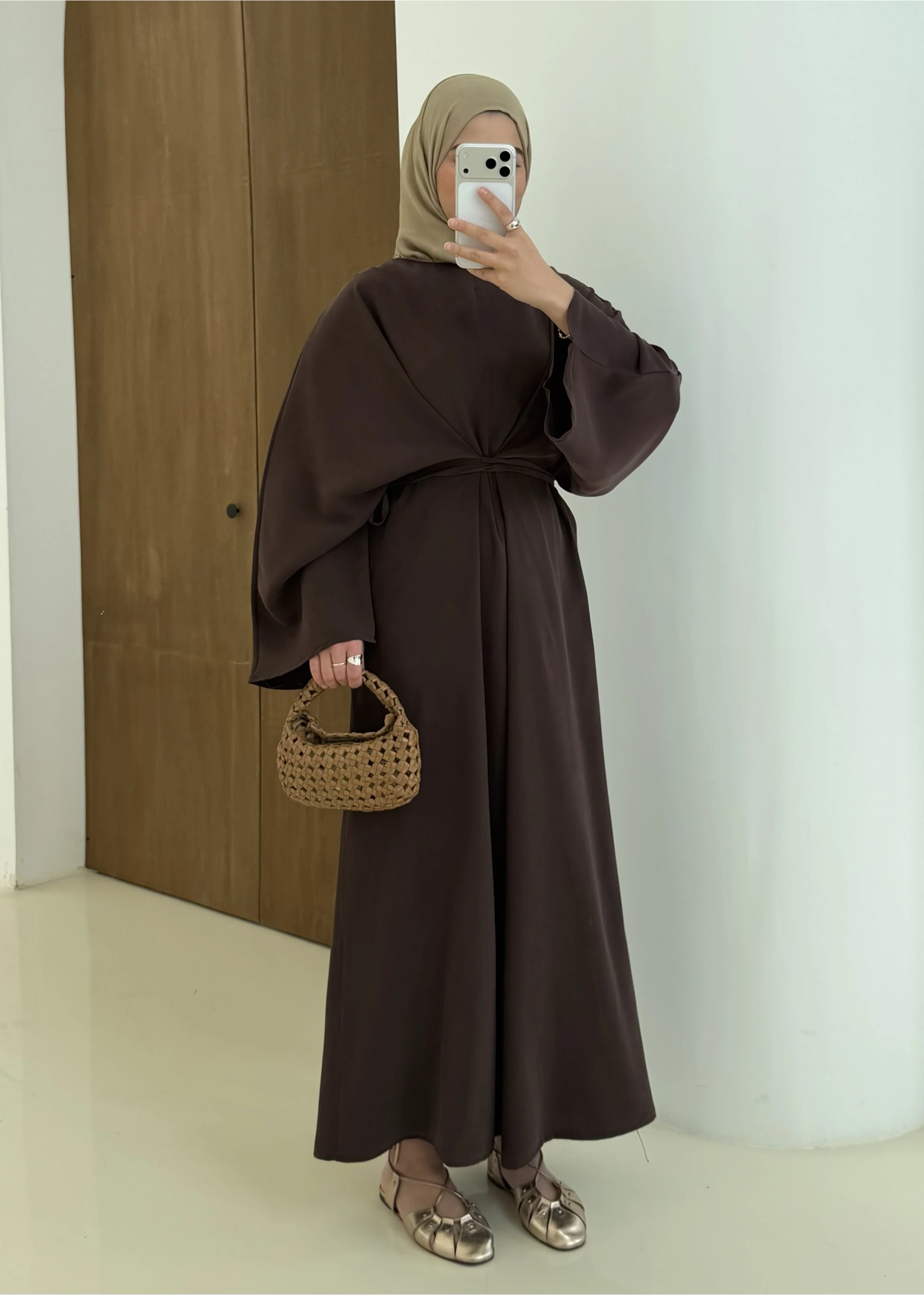 CH YANDAN BAĞLAMALI ZARİF ELBİSE kahve