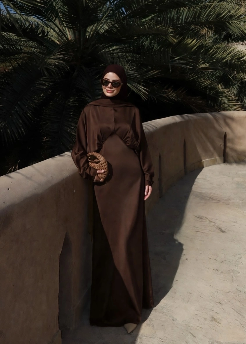 BELDETAY SATEN ELBİSE SU YOLU KAHVE