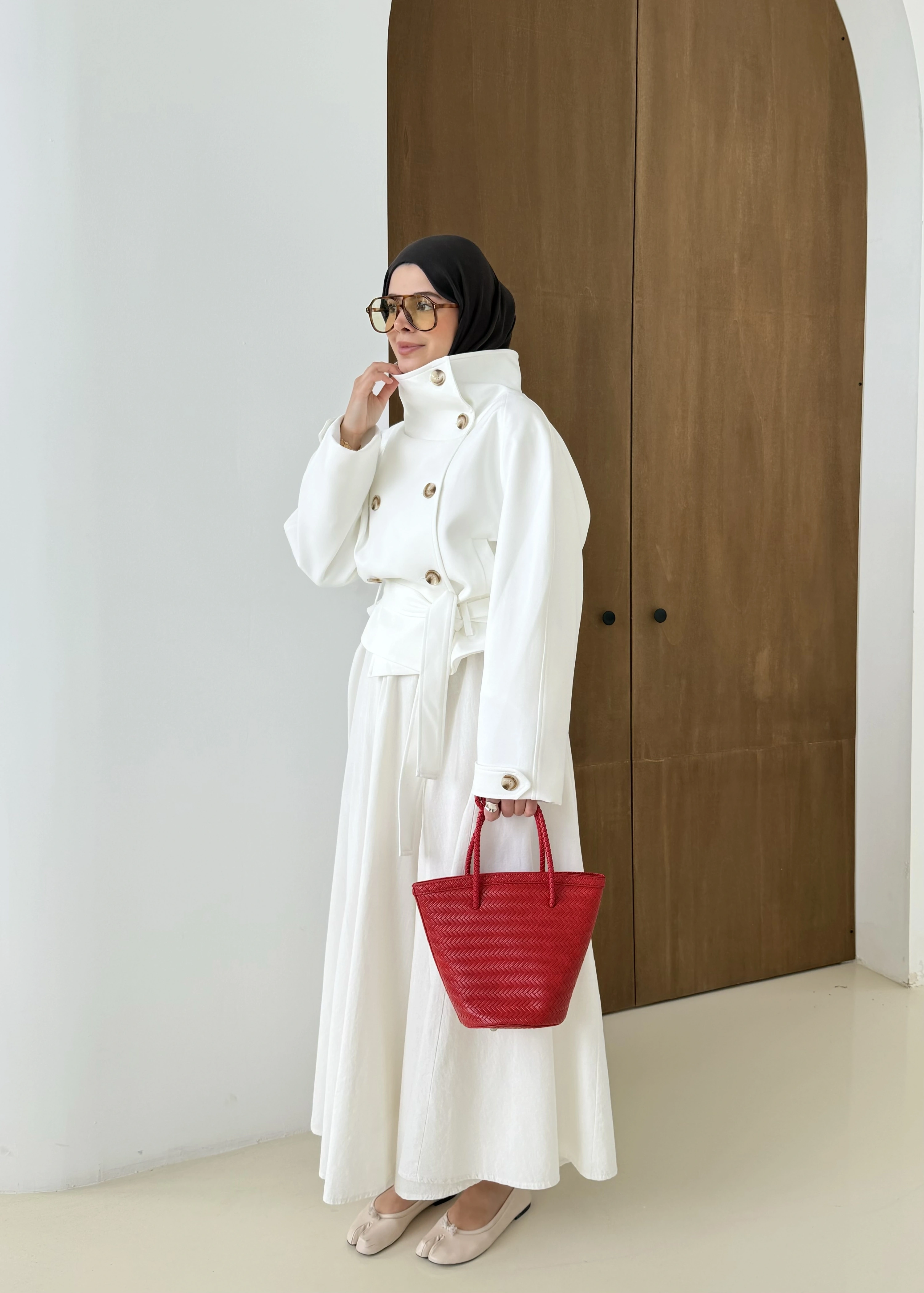 501326 HT DİK YAKA TRENÇ BEYAZ