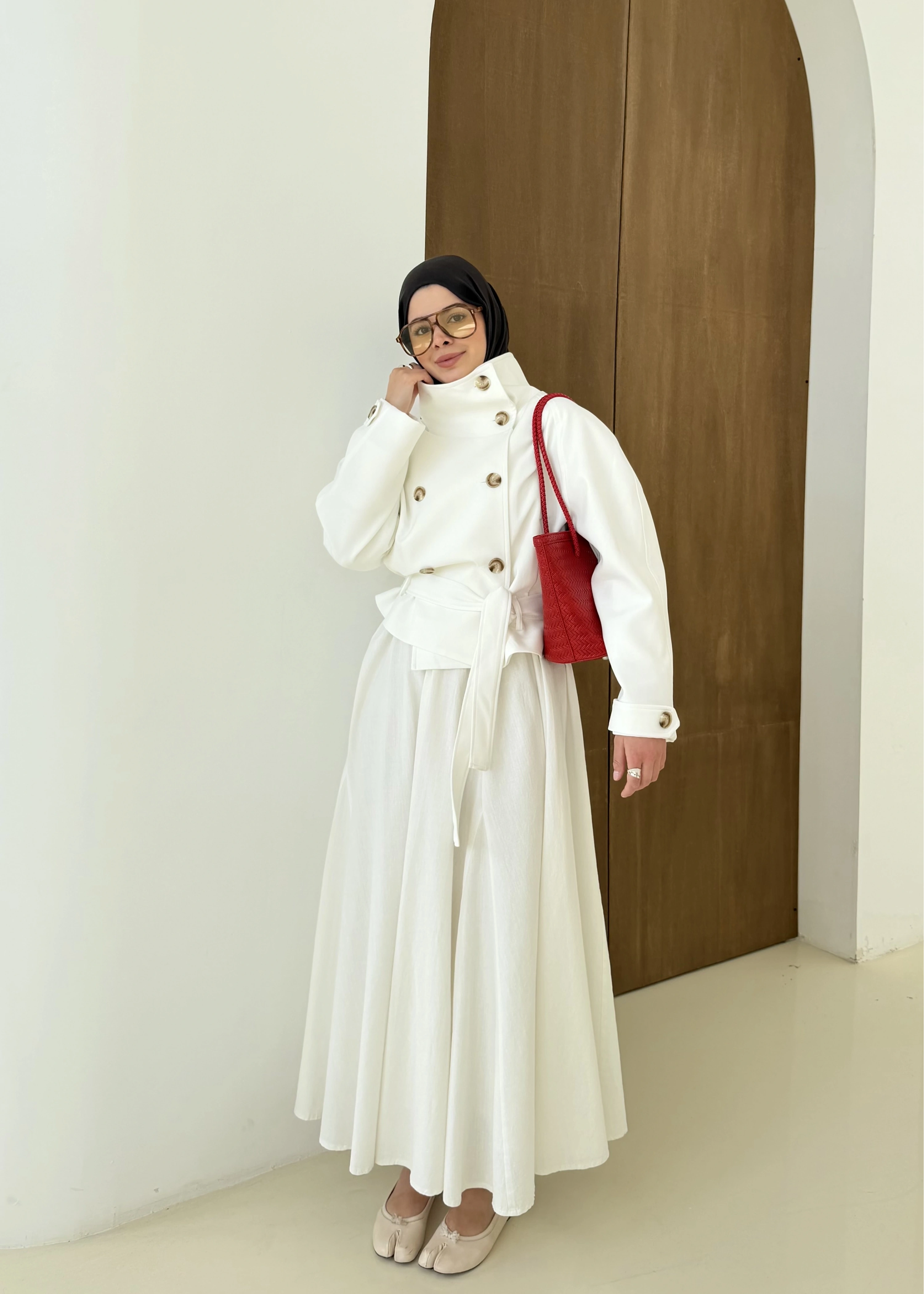 501326 HT DİK YAKA TRENÇ BEYAZ