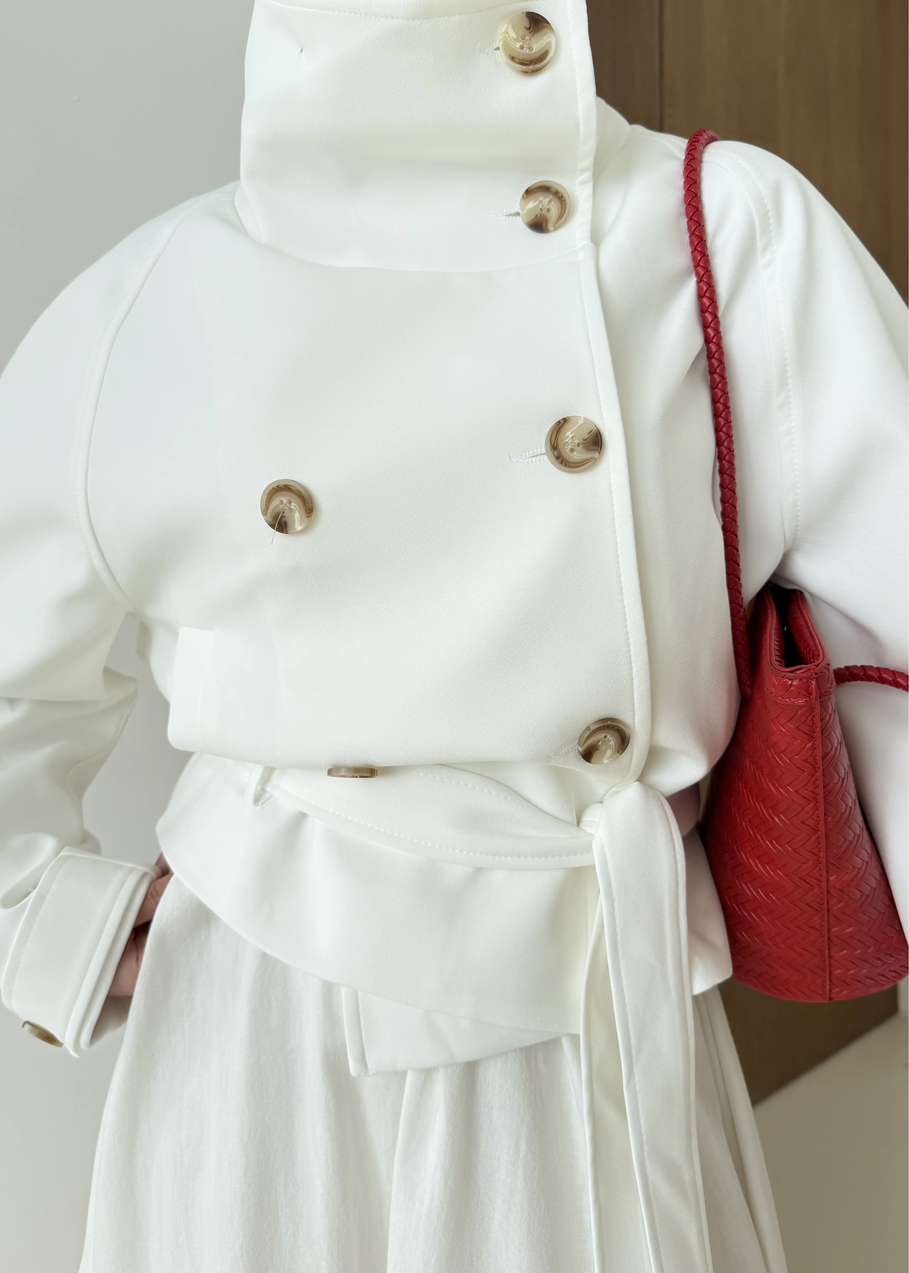 501326 HT DİK YAKA TRENÇ BEYAZ