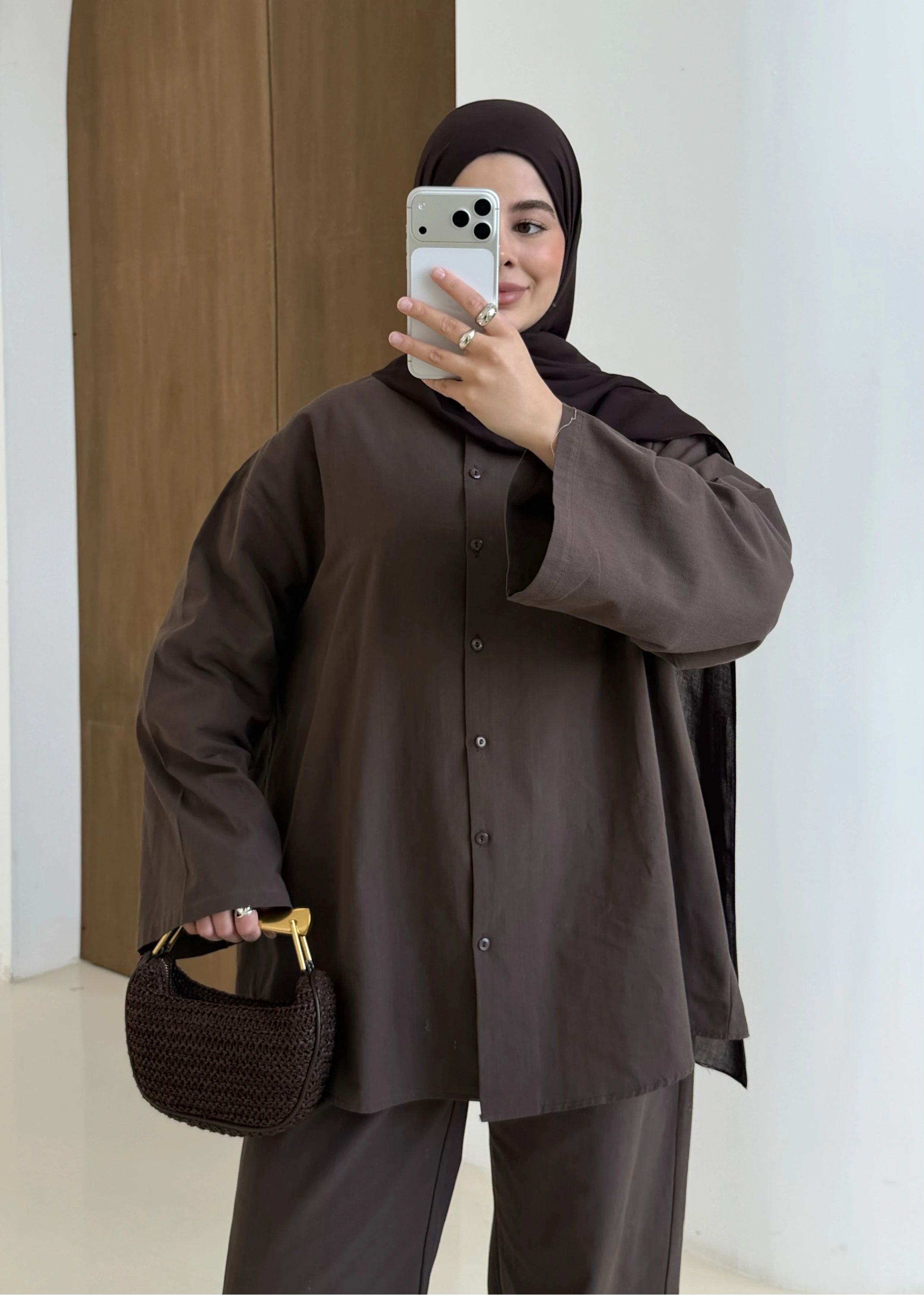 61870 KUŞAKLI KETEN TAKIM kahve