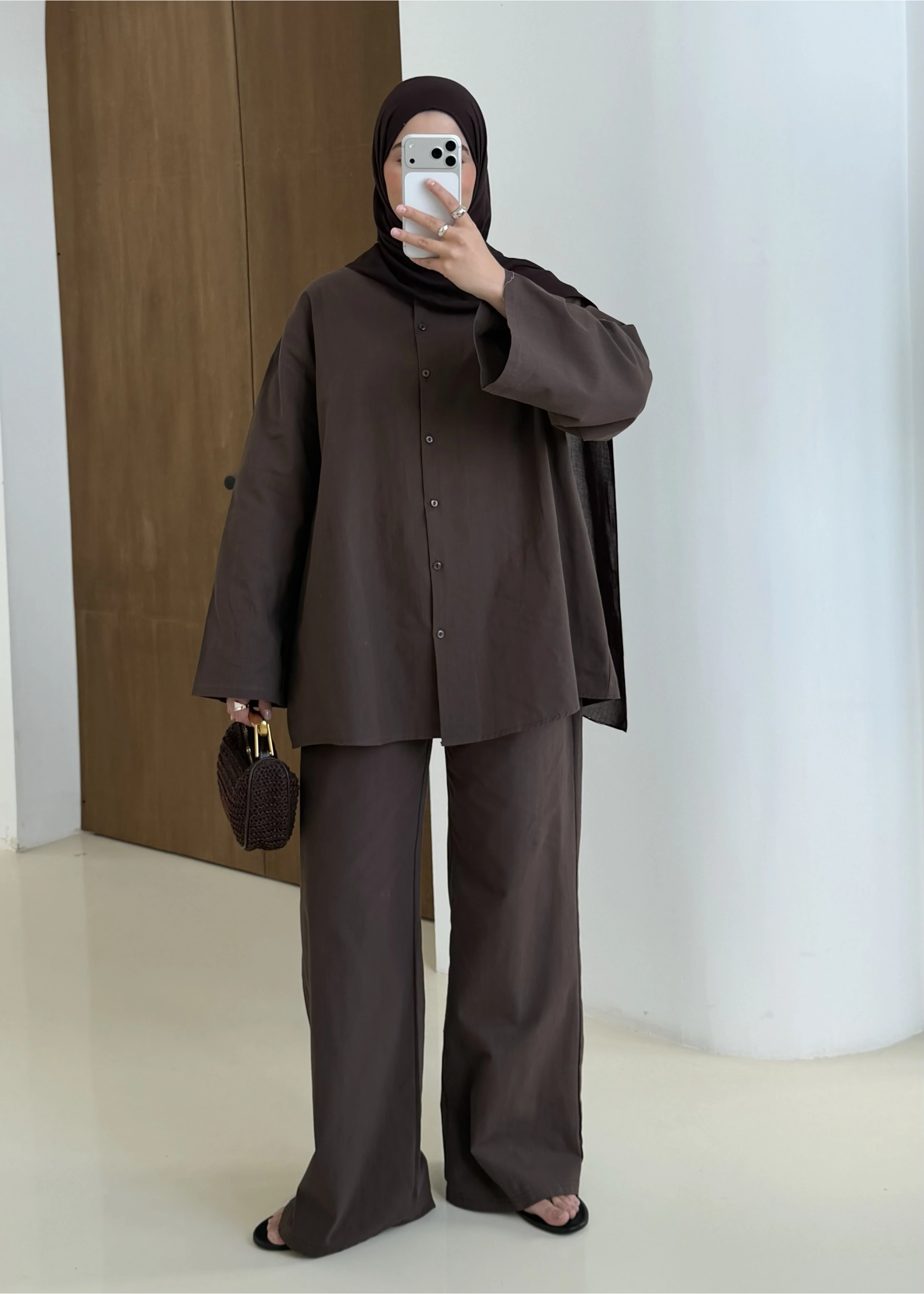 61870 KUŞAKLI KETEN TAKIM kahve