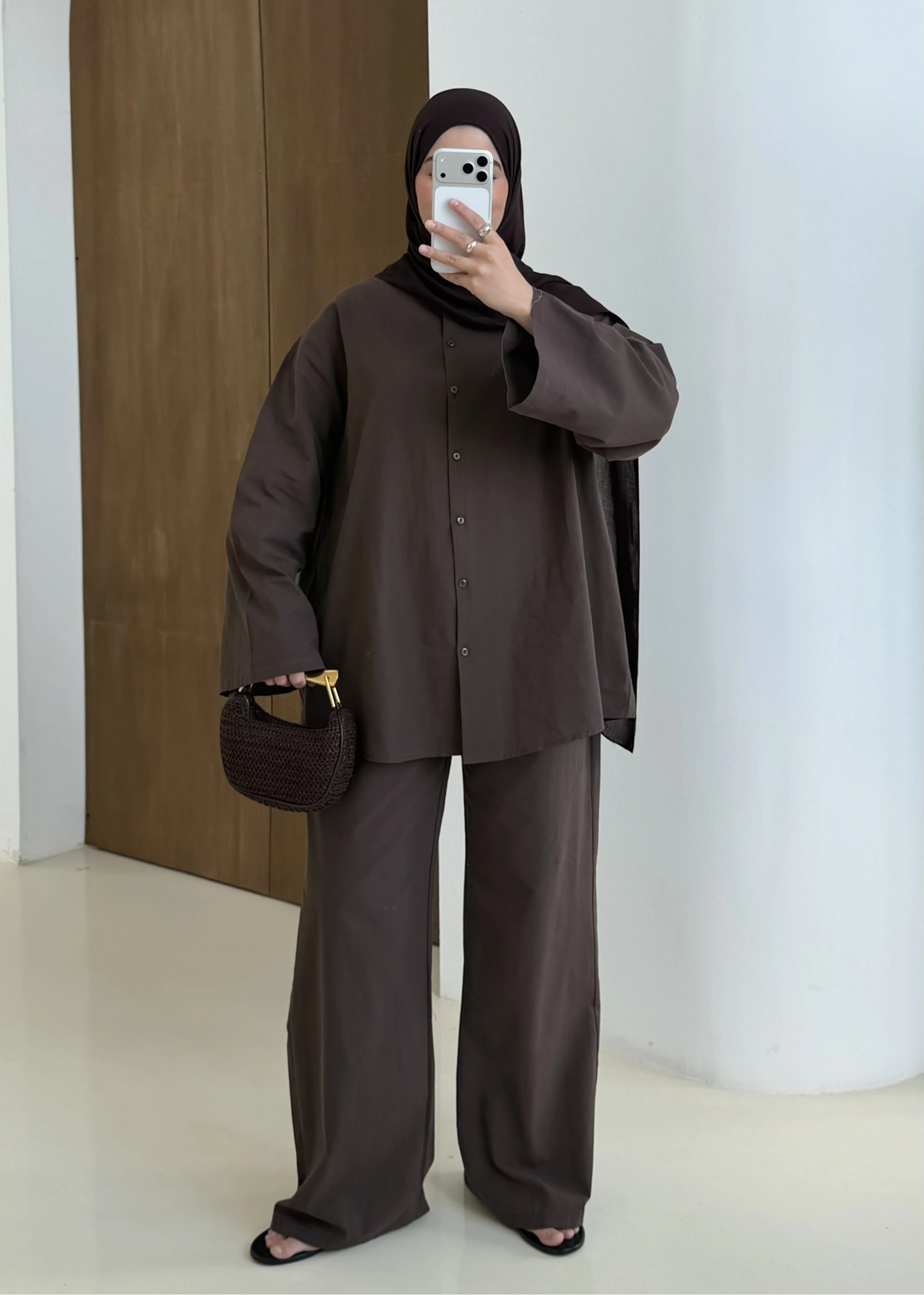 61870 KUŞAKLI KETEN TAKIM kahve