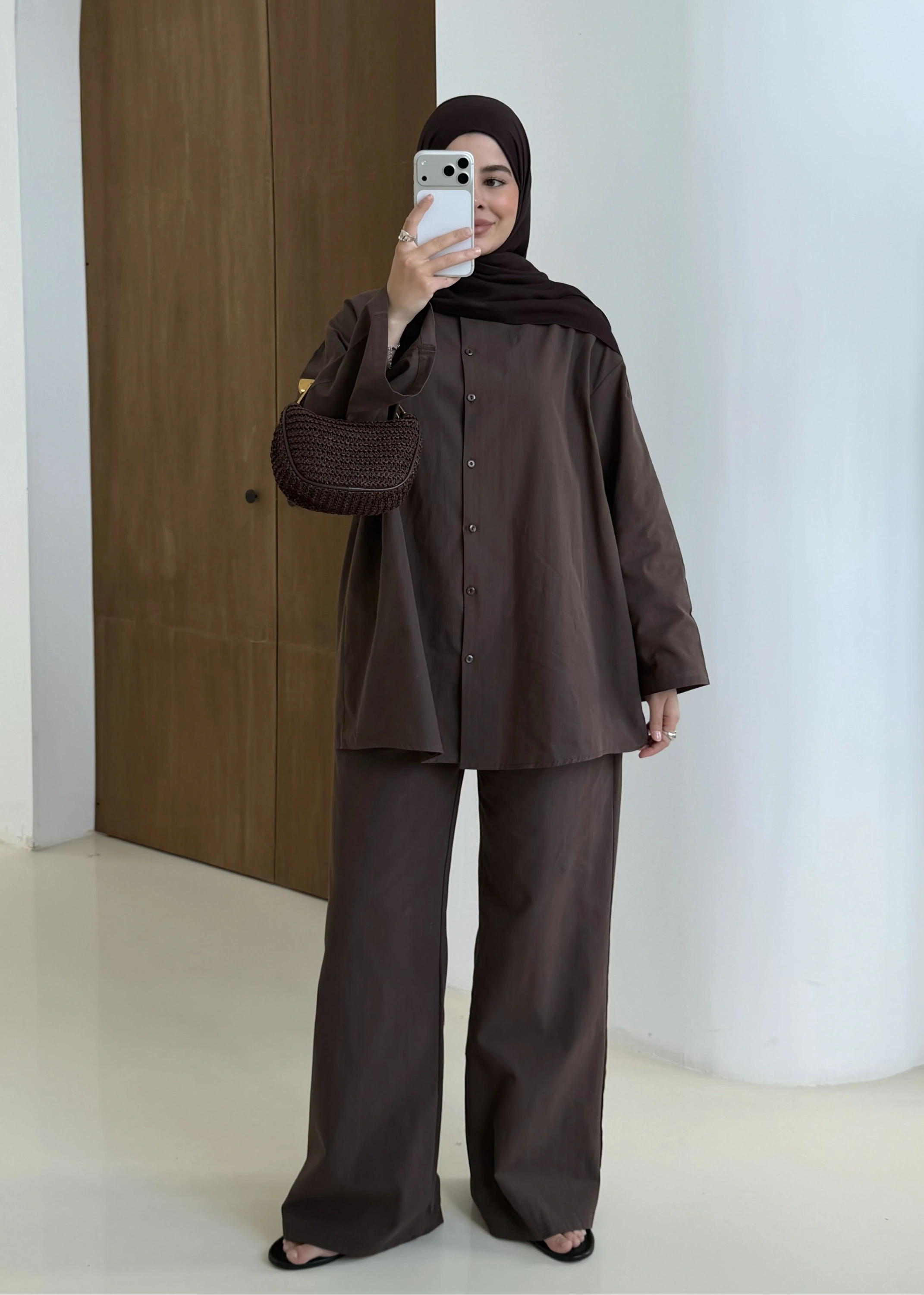 61870 KUŞAKLI KETEN TAKIM kahve