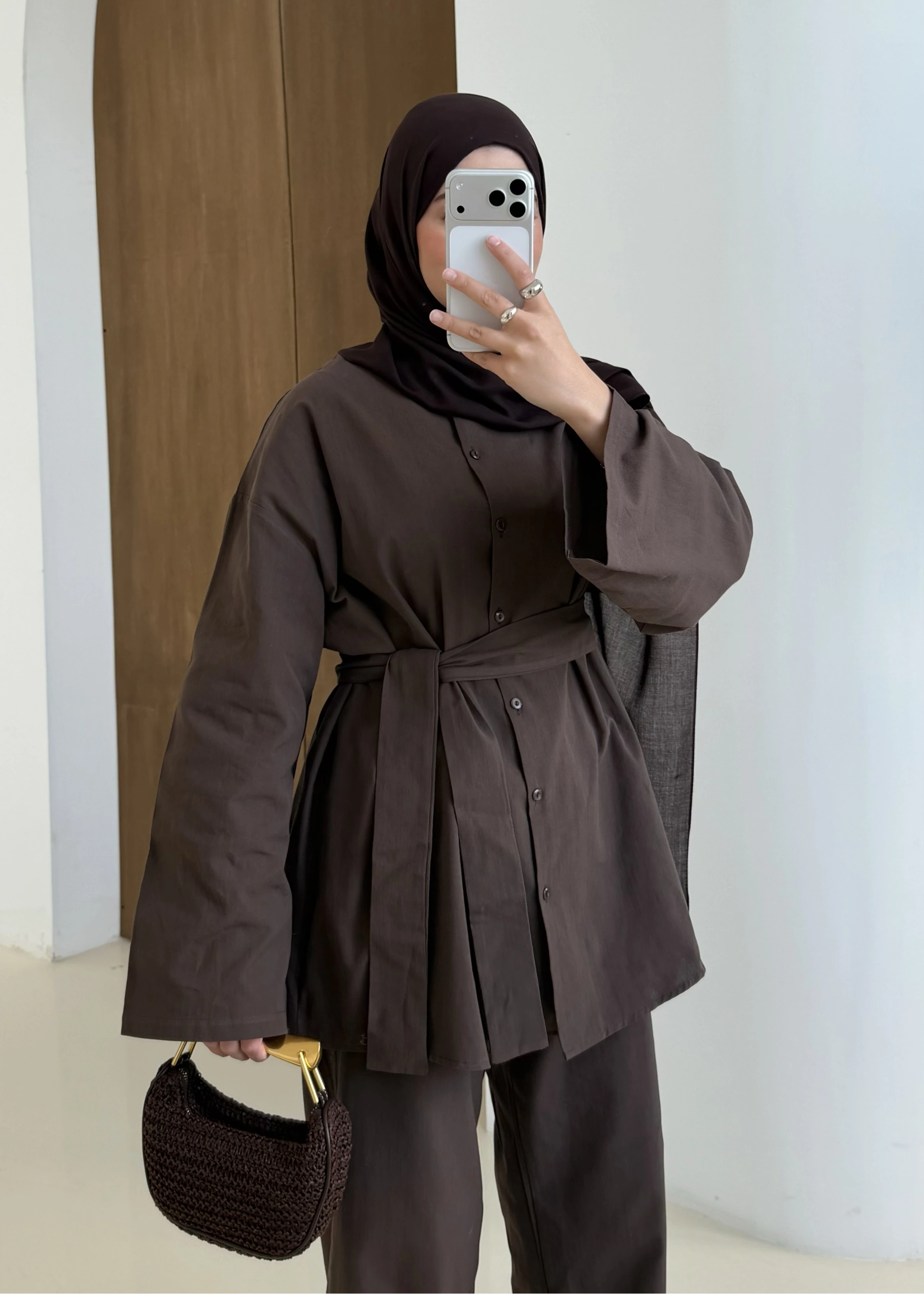 61870 KUŞAKLI KETEN TAKIM kahve