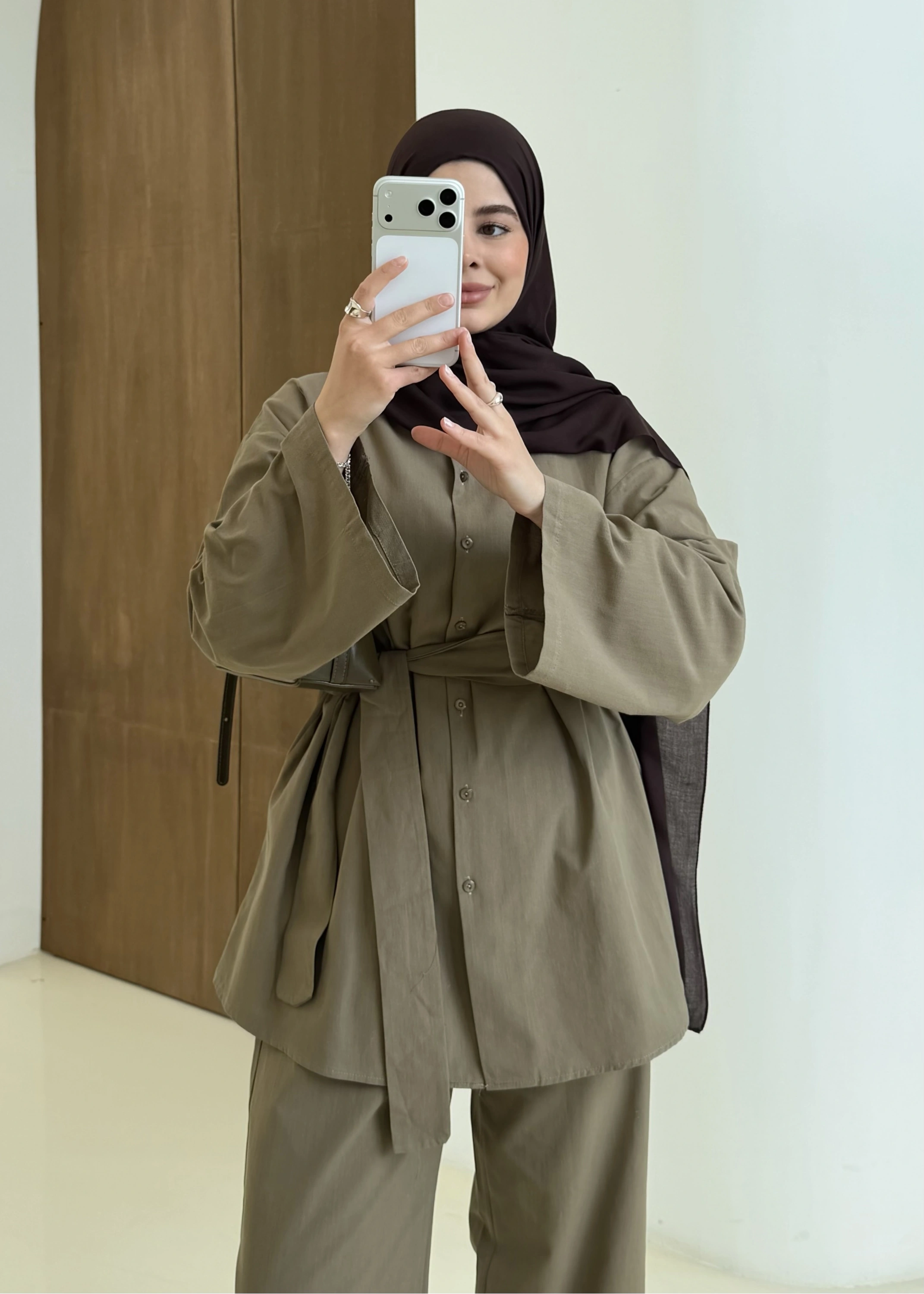 61870 KUŞAKLI KETEN TAKIM haki