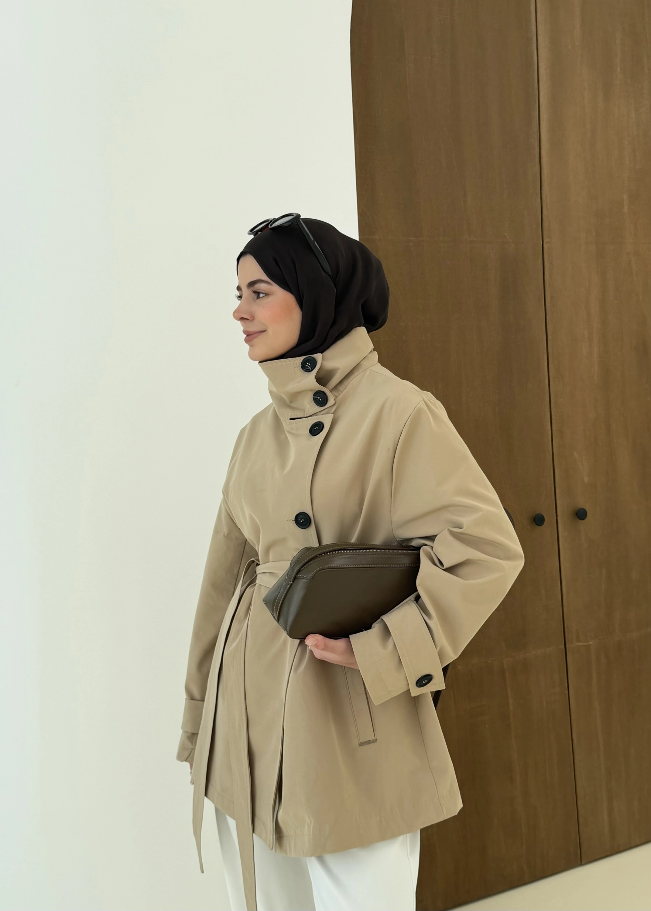 COTON MEVSİMLİK DİK YAKA TRENÇ BEJ