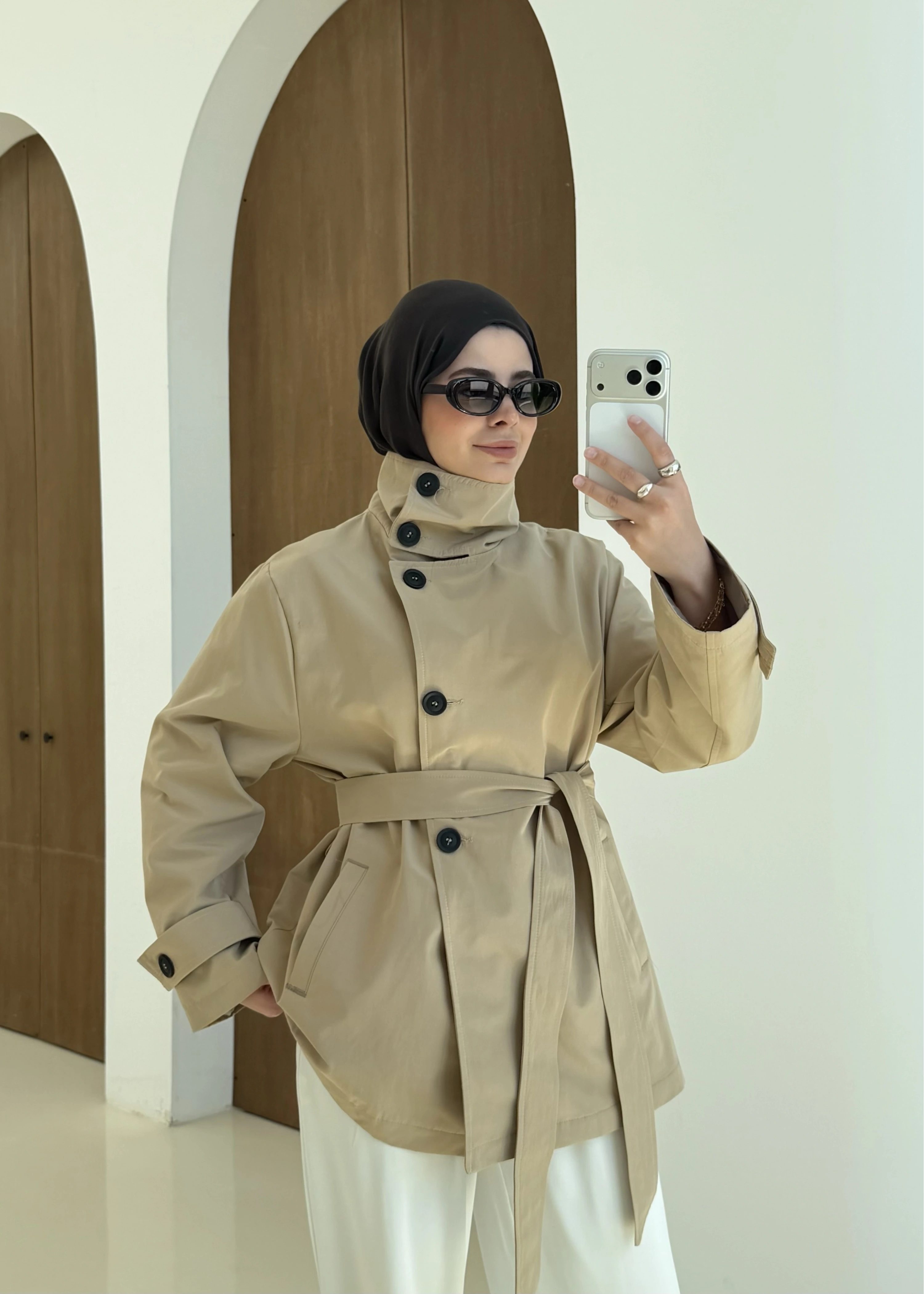 COTON MEVSİMLİK DİK YAKA TRENÇ BEJ