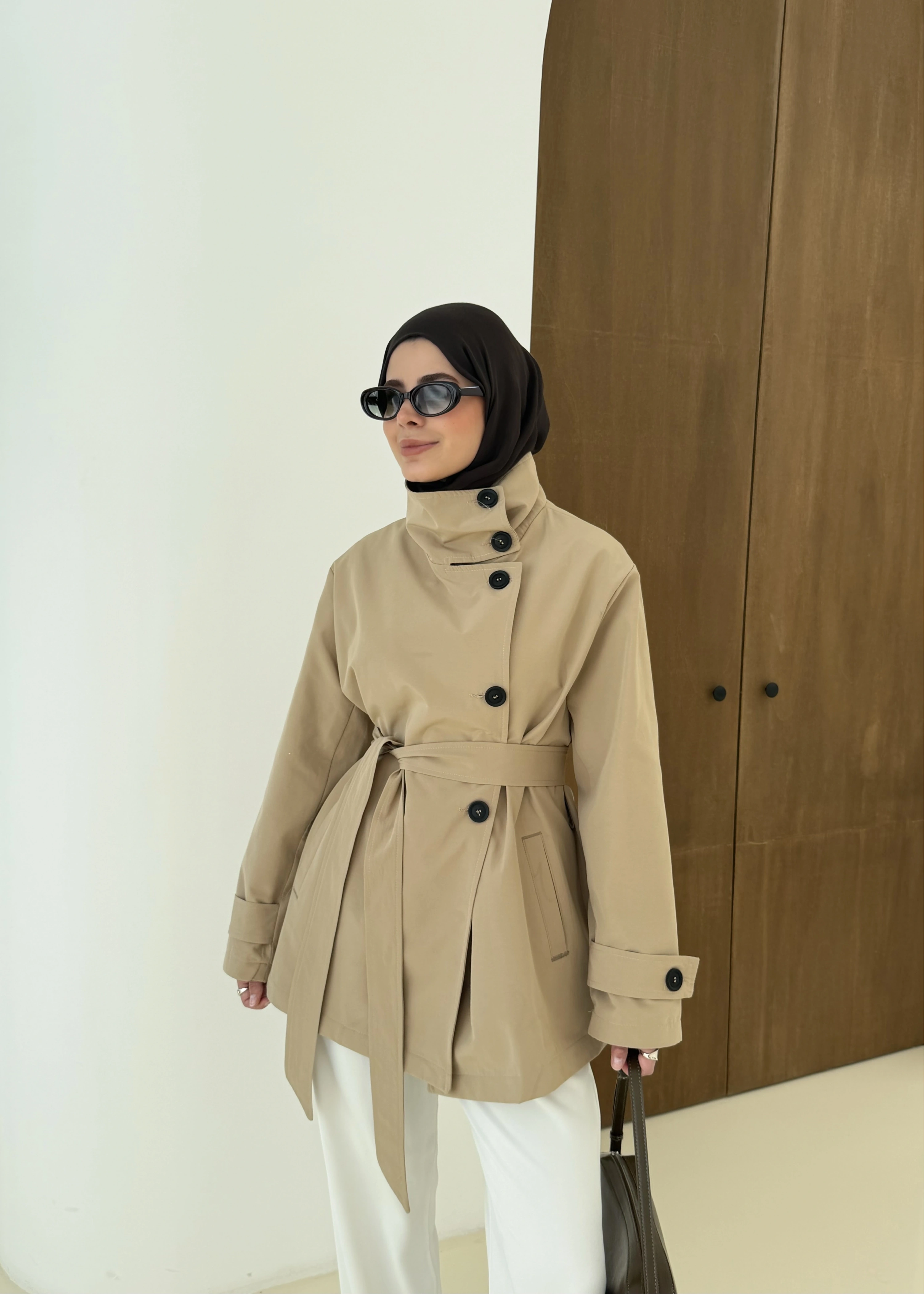 COTON MEVSİMLİK DİK YAKA TRENÇ BEJ