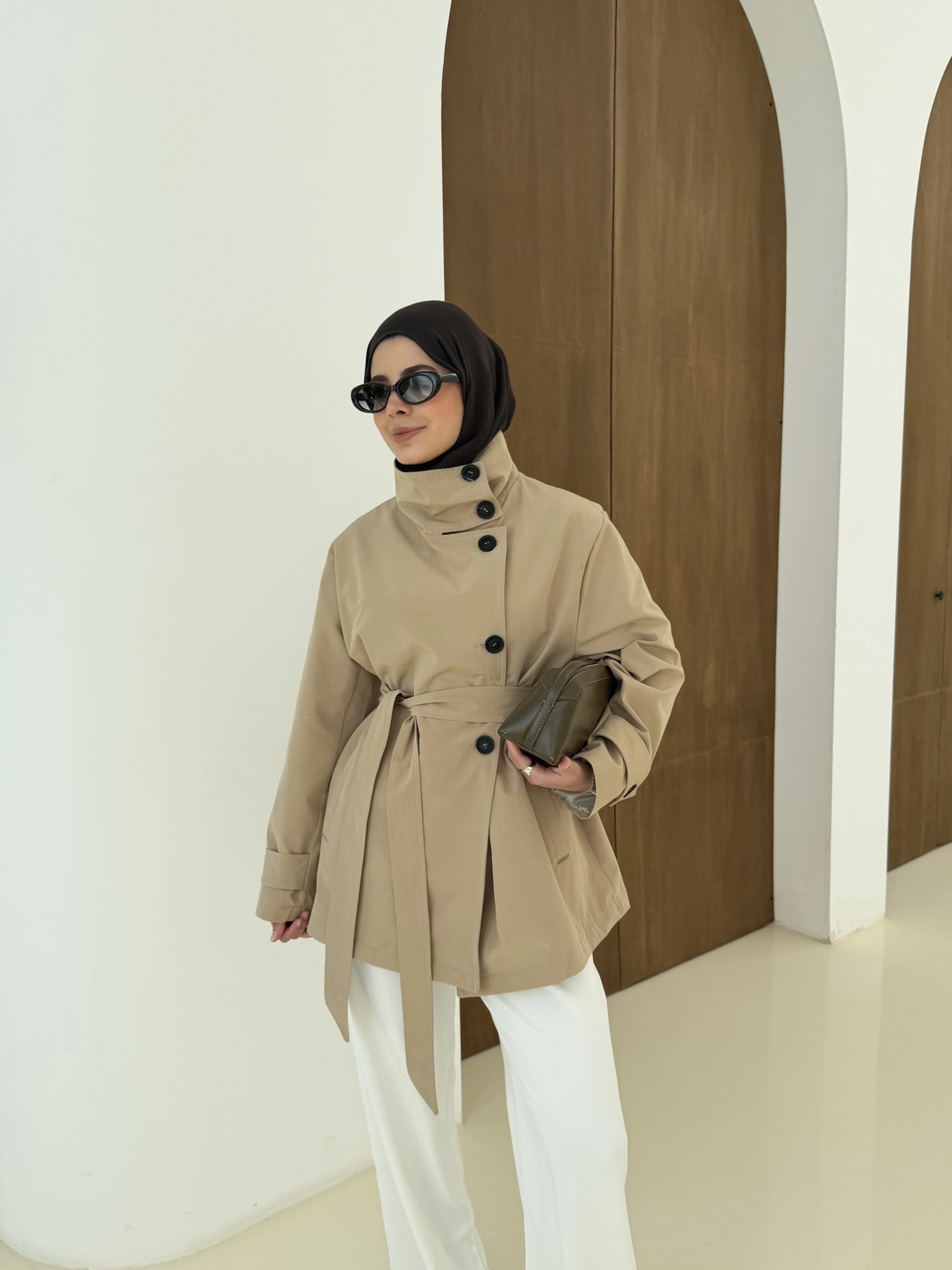 COTON MEVSİMLİK DİK YAKA TRENÇ BEJ