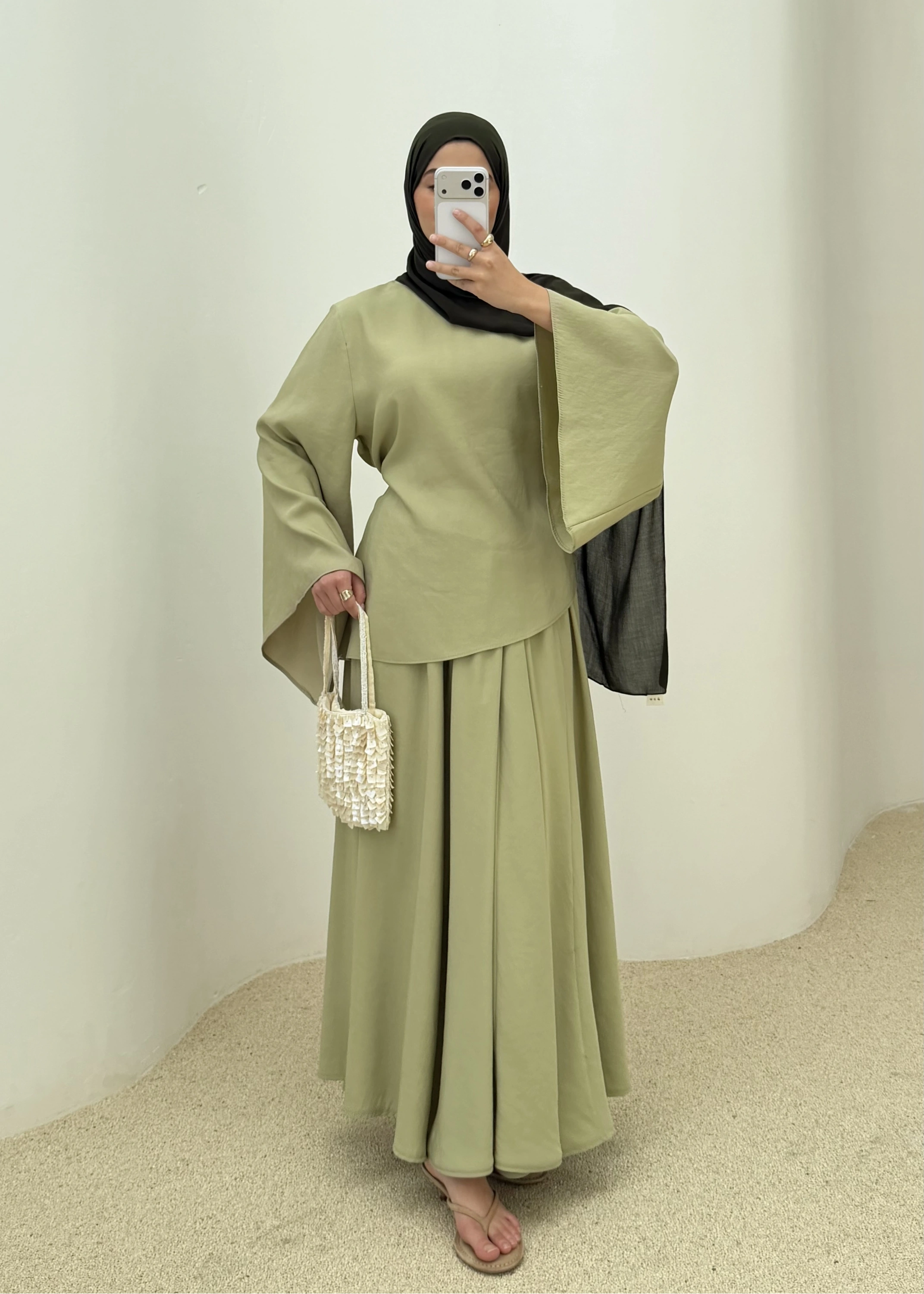 7146 İKİLİ ETEK TAKIM ÇAĞLA YEŞİL