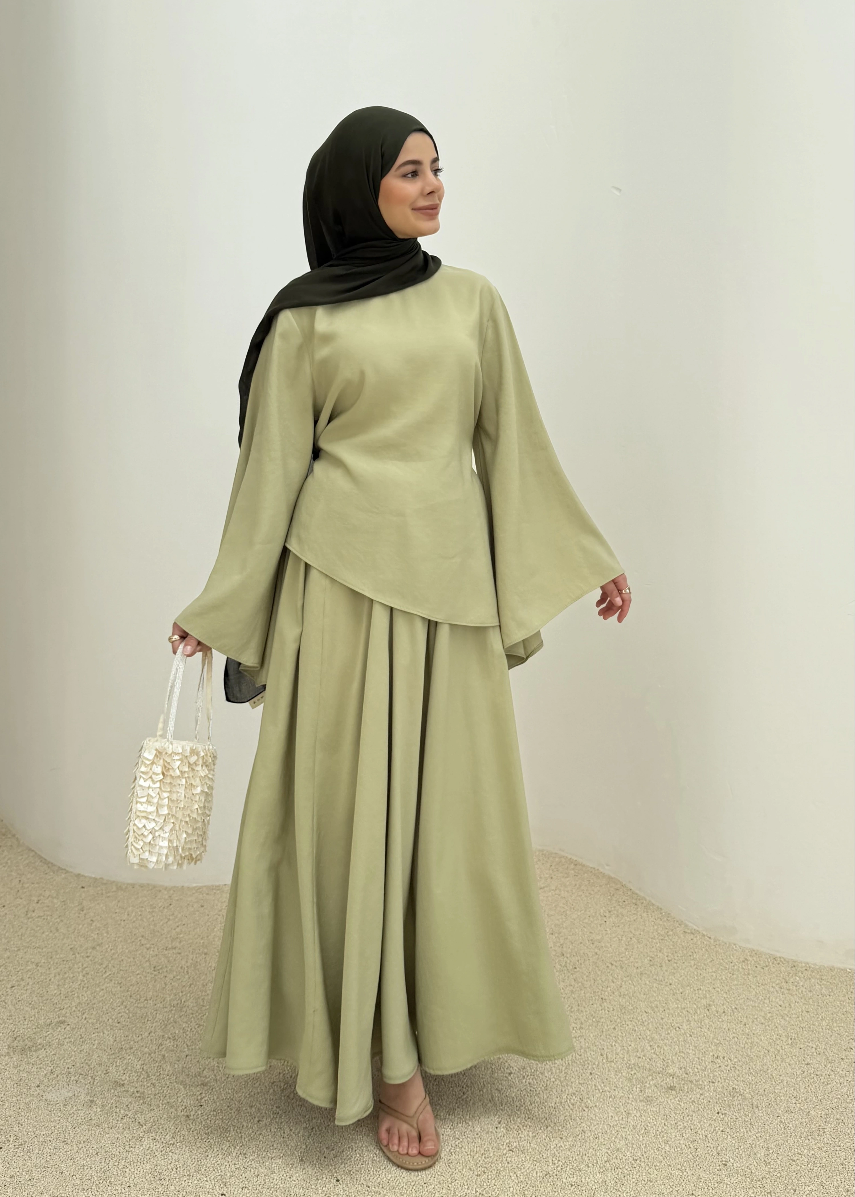 7146 İKİLİ ETEK TAKIM ÇAĞLA YEŞİL