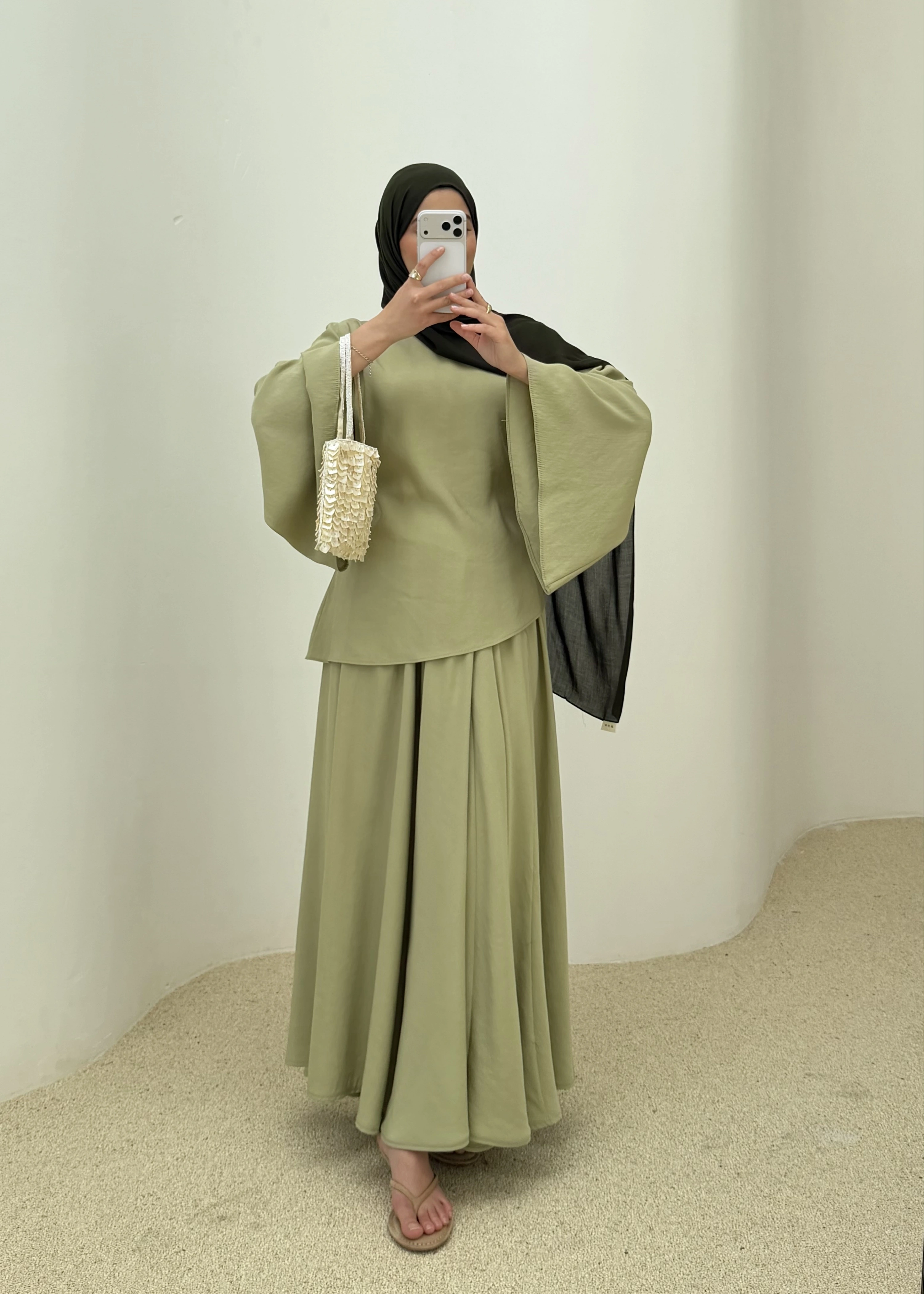 7146 İKİLİ ETEK TAKIM ÇAĞLA YEŞİL