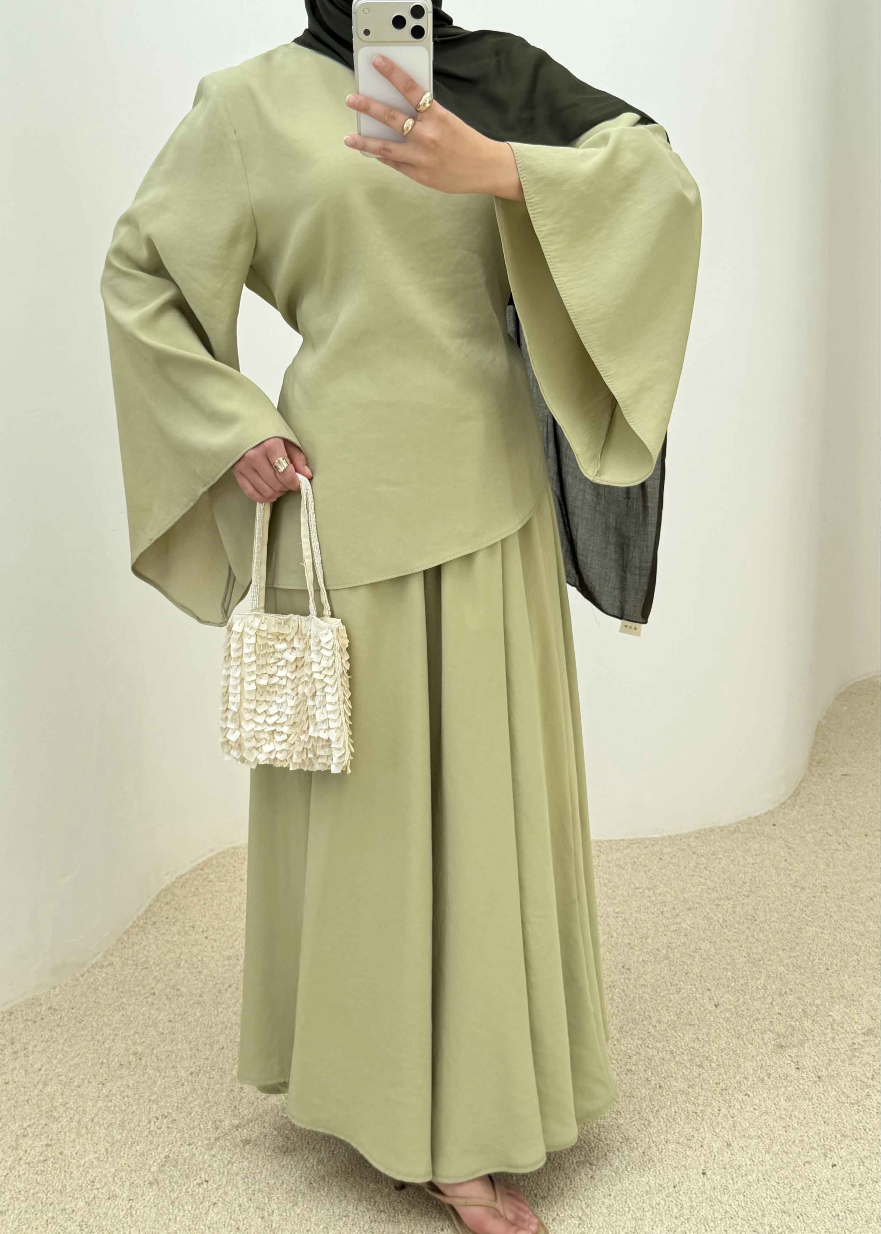 7146 İKİLİ ETEK TAKIM ÇAĞLA YEŞİL