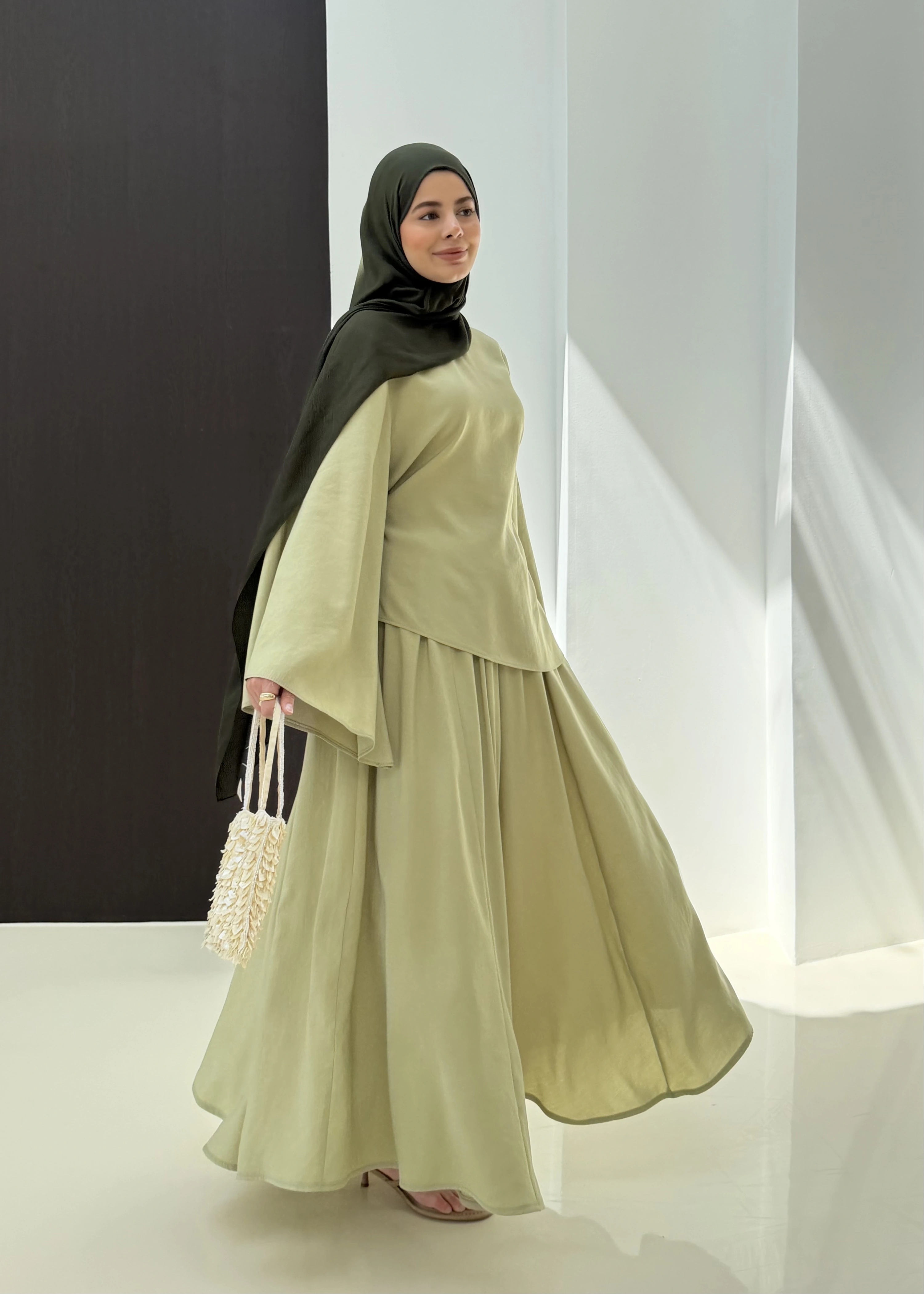 7146 İKİLİ ETEK TAKIM ÇAĞLA YEŞİL