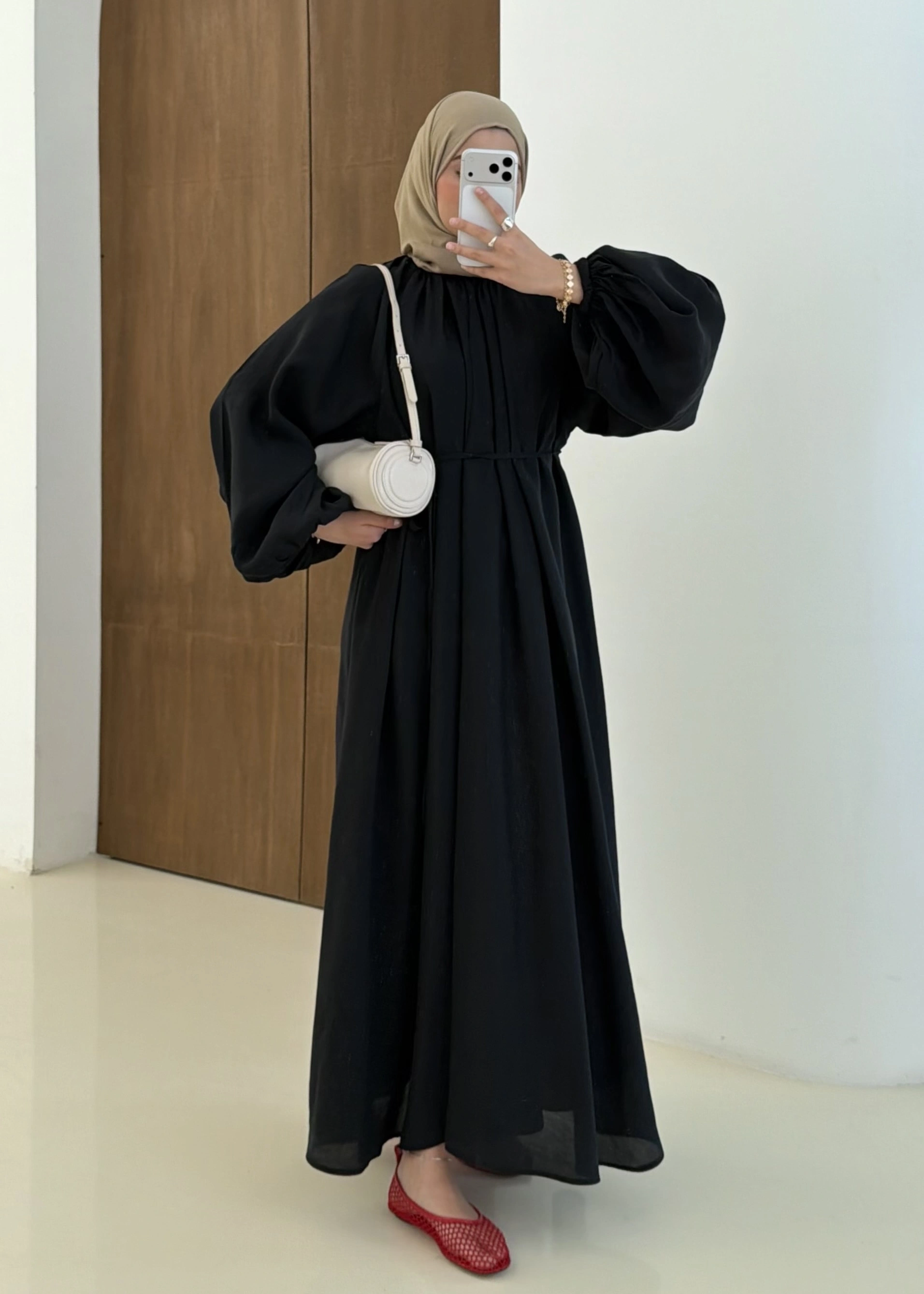 1903 BALON KOL ELBİSE SİYAH