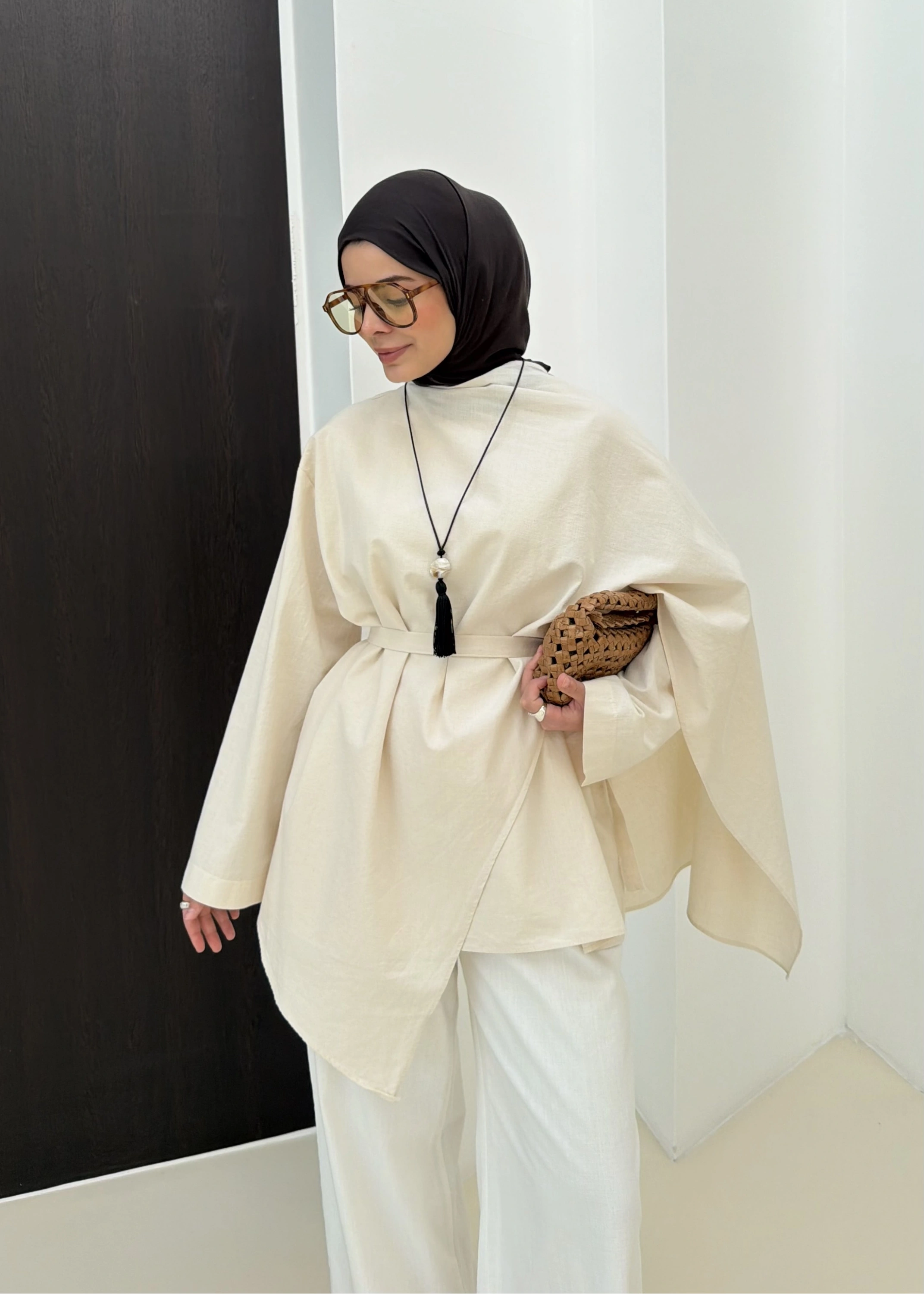 5479 FULAR DTY KETEN TUNİK NATURAL