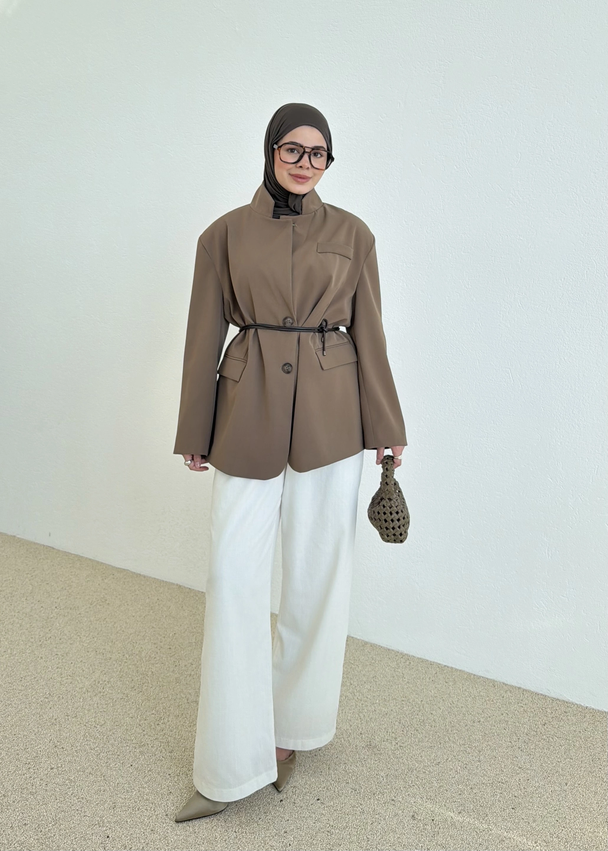 7437 Oversize Premium Astarlı Blazer__ HAKİ