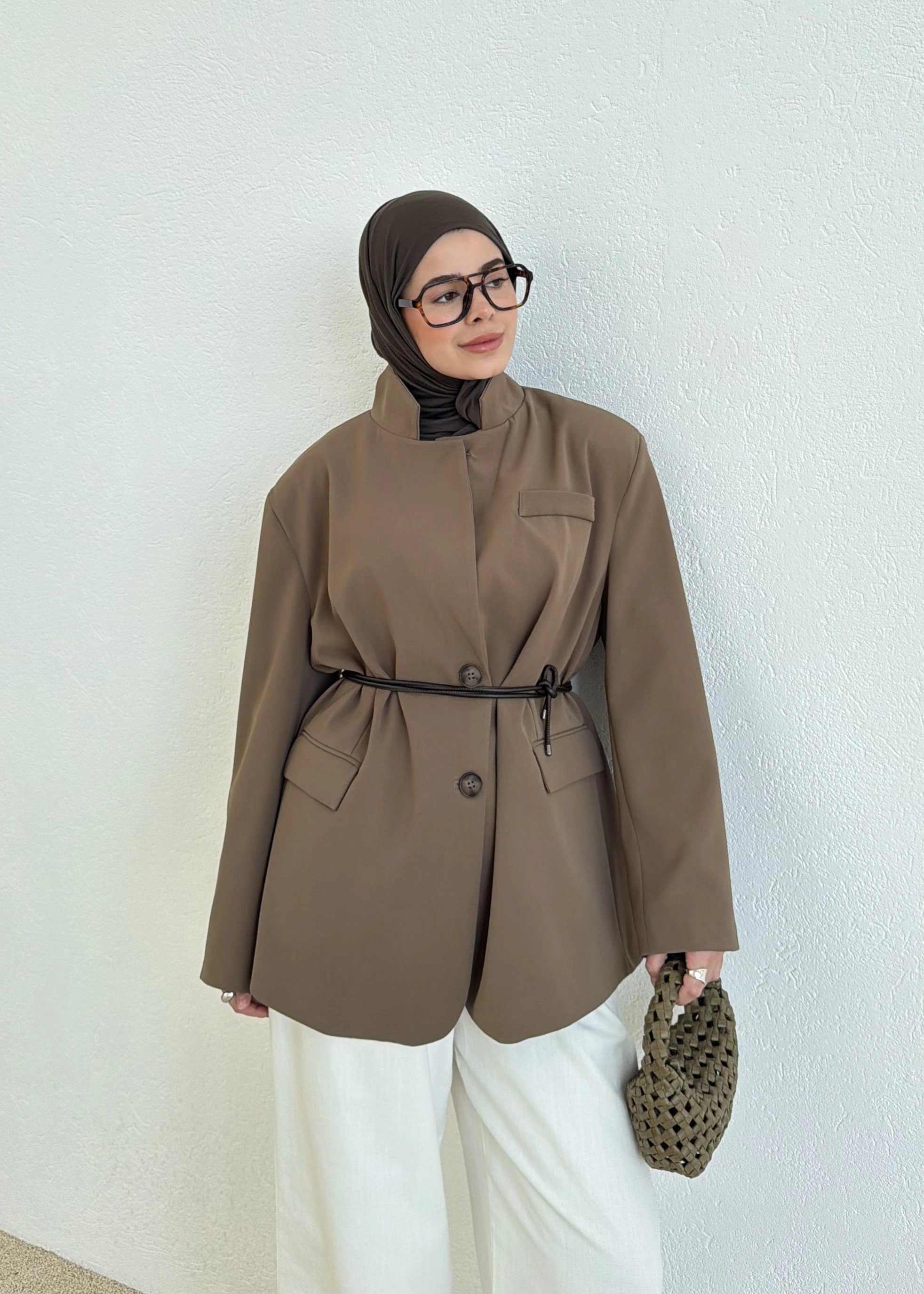 7437 Oversize Premium Astarlı Blazer__ HAKİ