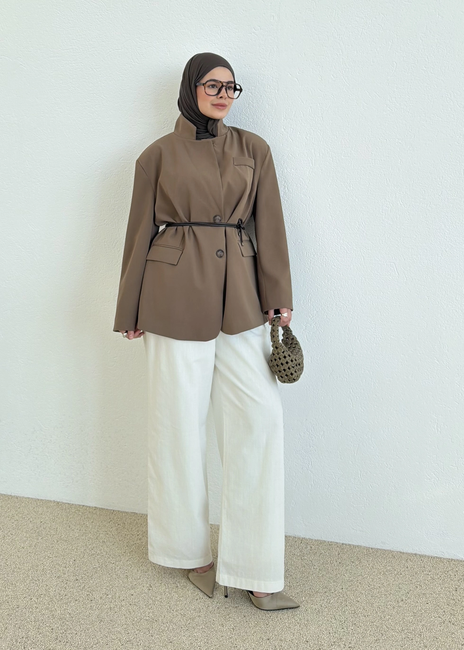 7437 Oversize Premium Astarlı Blazer__ HAKİ