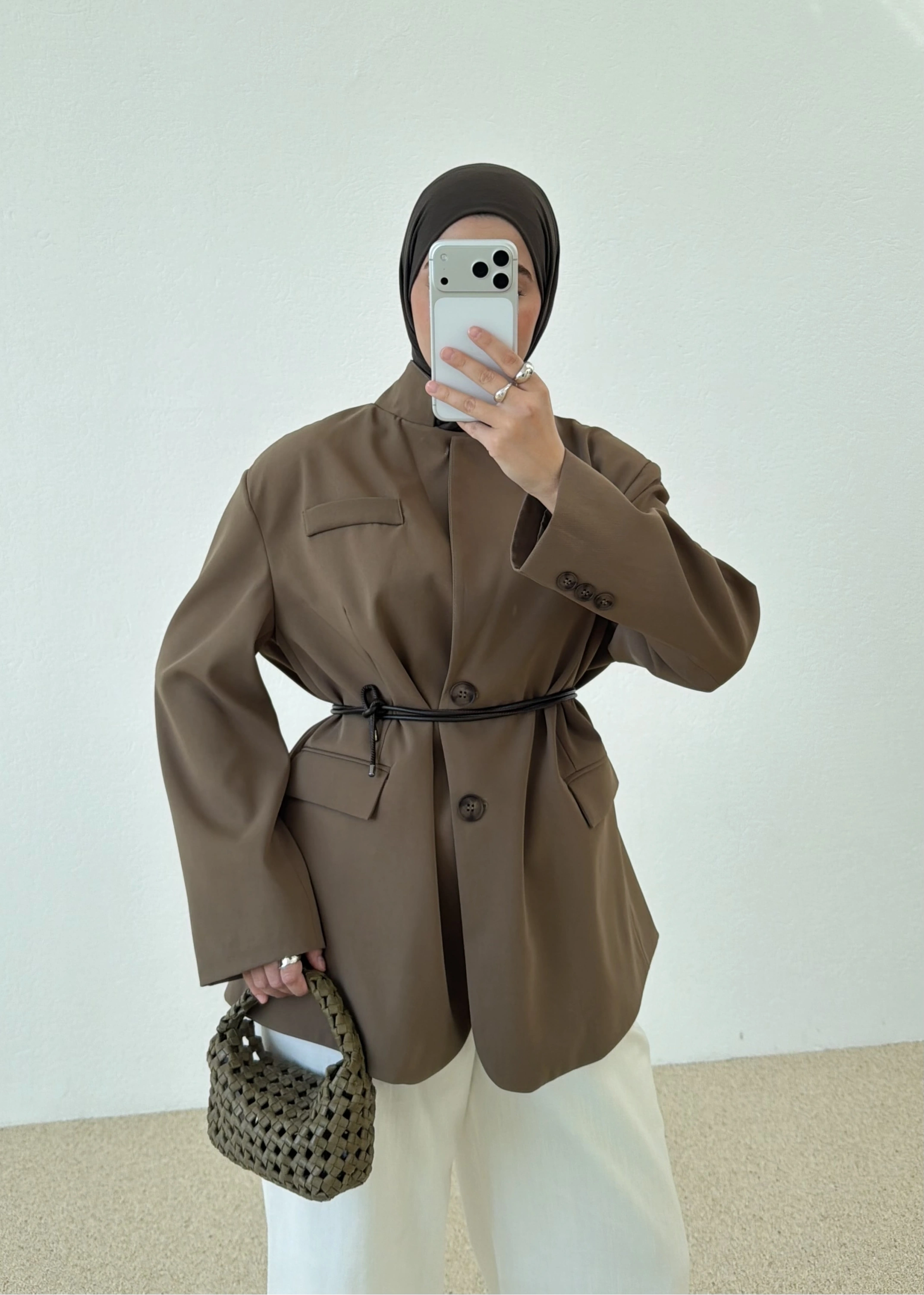 7437 Oversize Premium Astarlı Blazer__ HAKİ