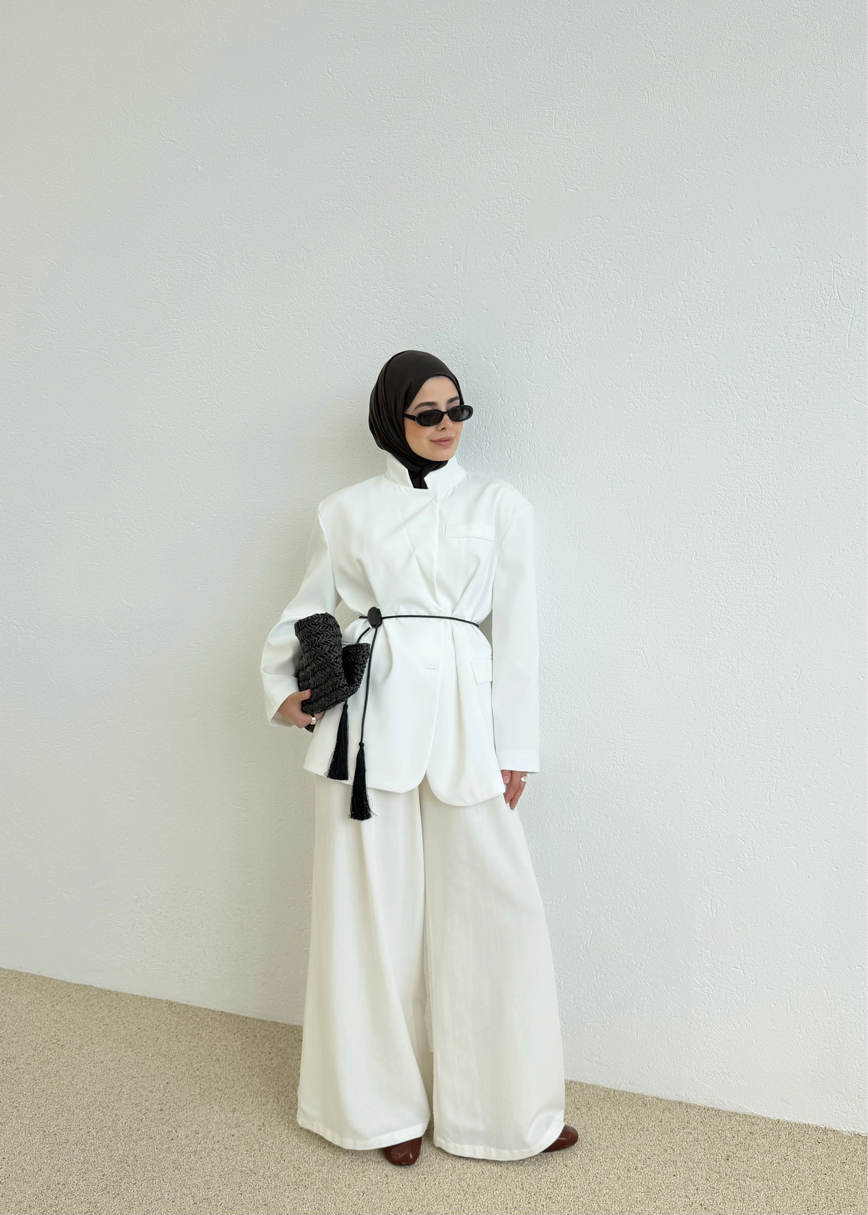 7437 Oversize Premium Astarlı Blazer__ BEYAZ