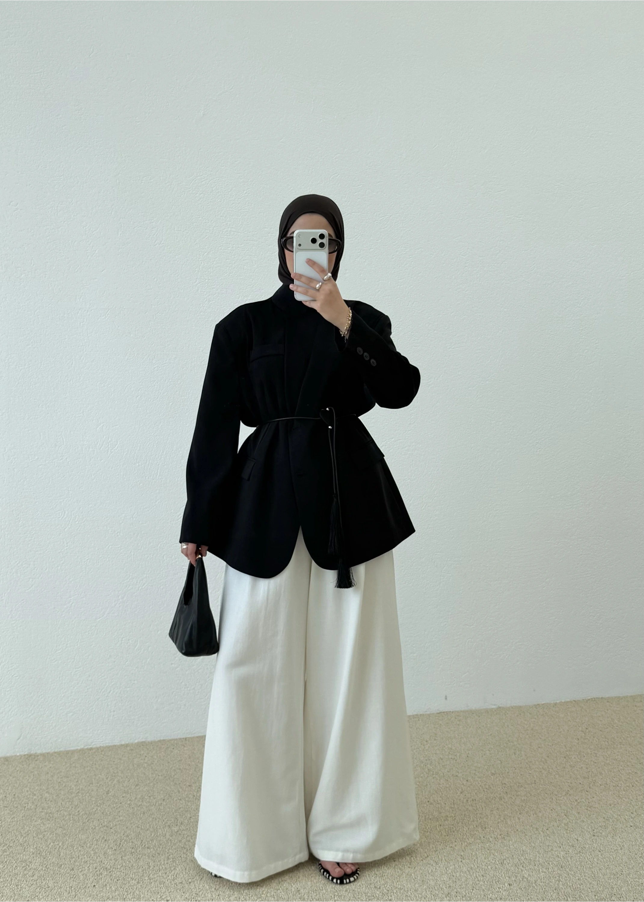 7437 Oversize Premium Astarlı Blazer__ SİYAH