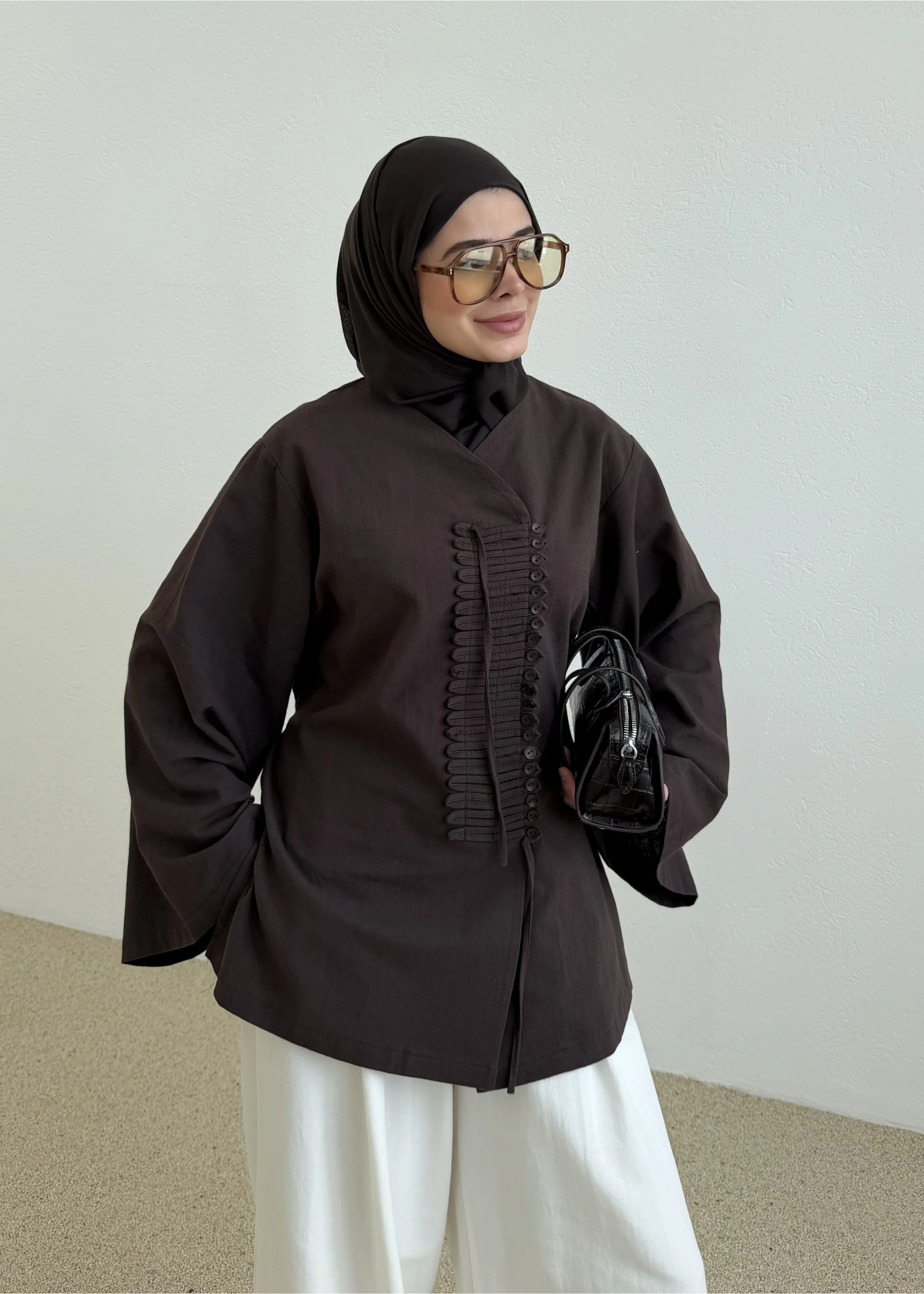 2058 MİNİMAL MASSİ BLUZ KAHVERENGİ