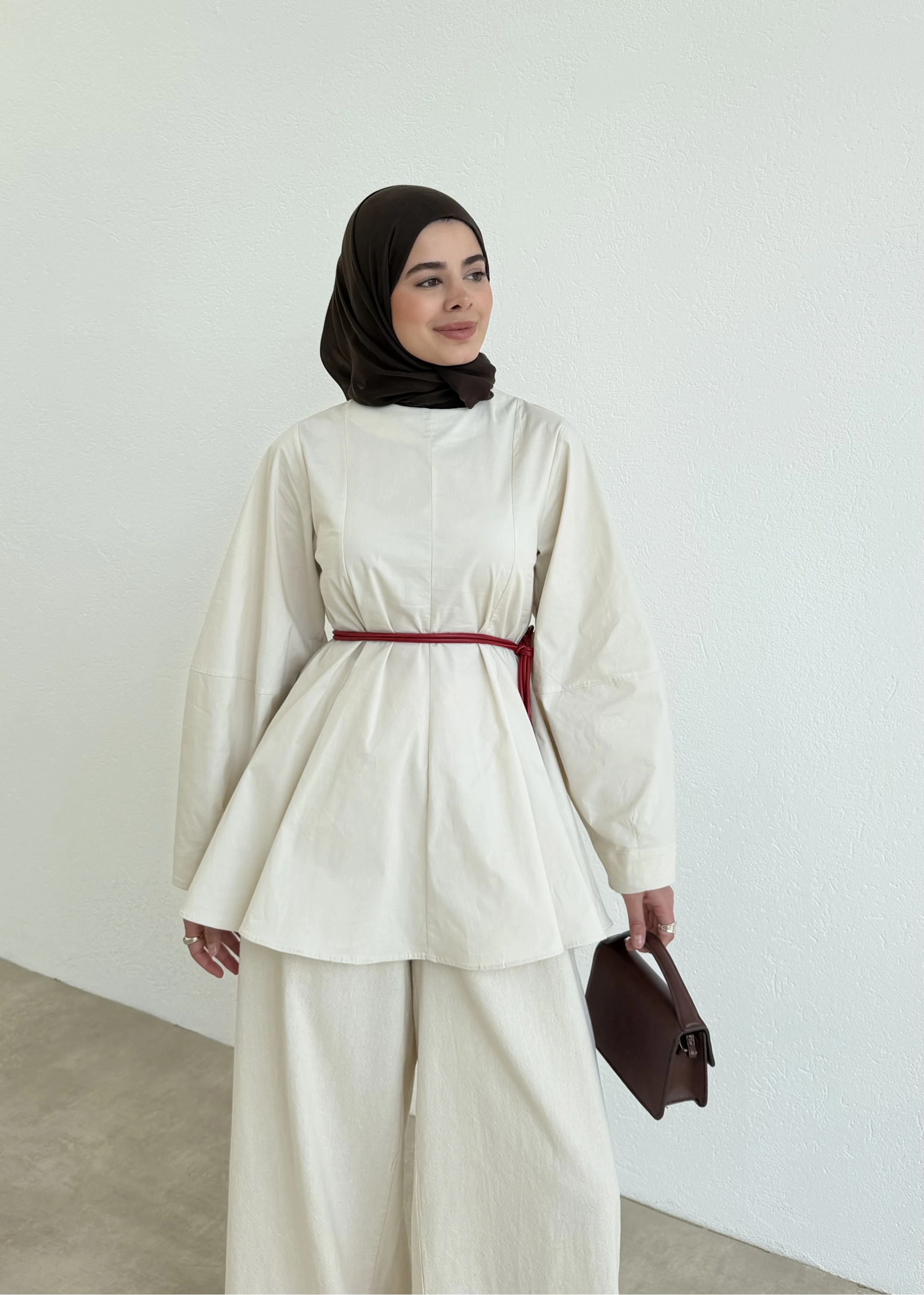 1975 PARÇALI BALON KOL GÖMLEK KREM