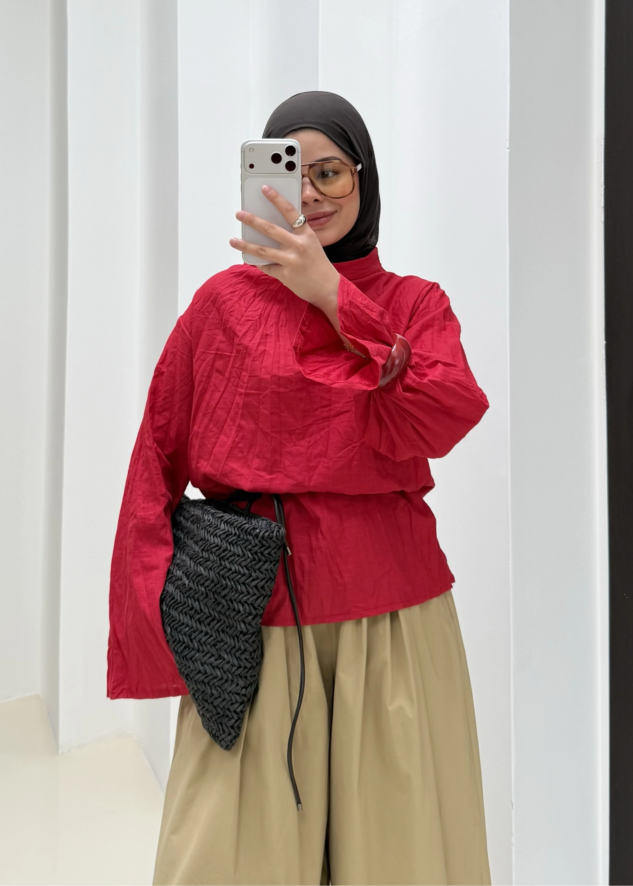 262067 CRUSH KETEN DİK YAKA GÖMLEK KIRMIZI