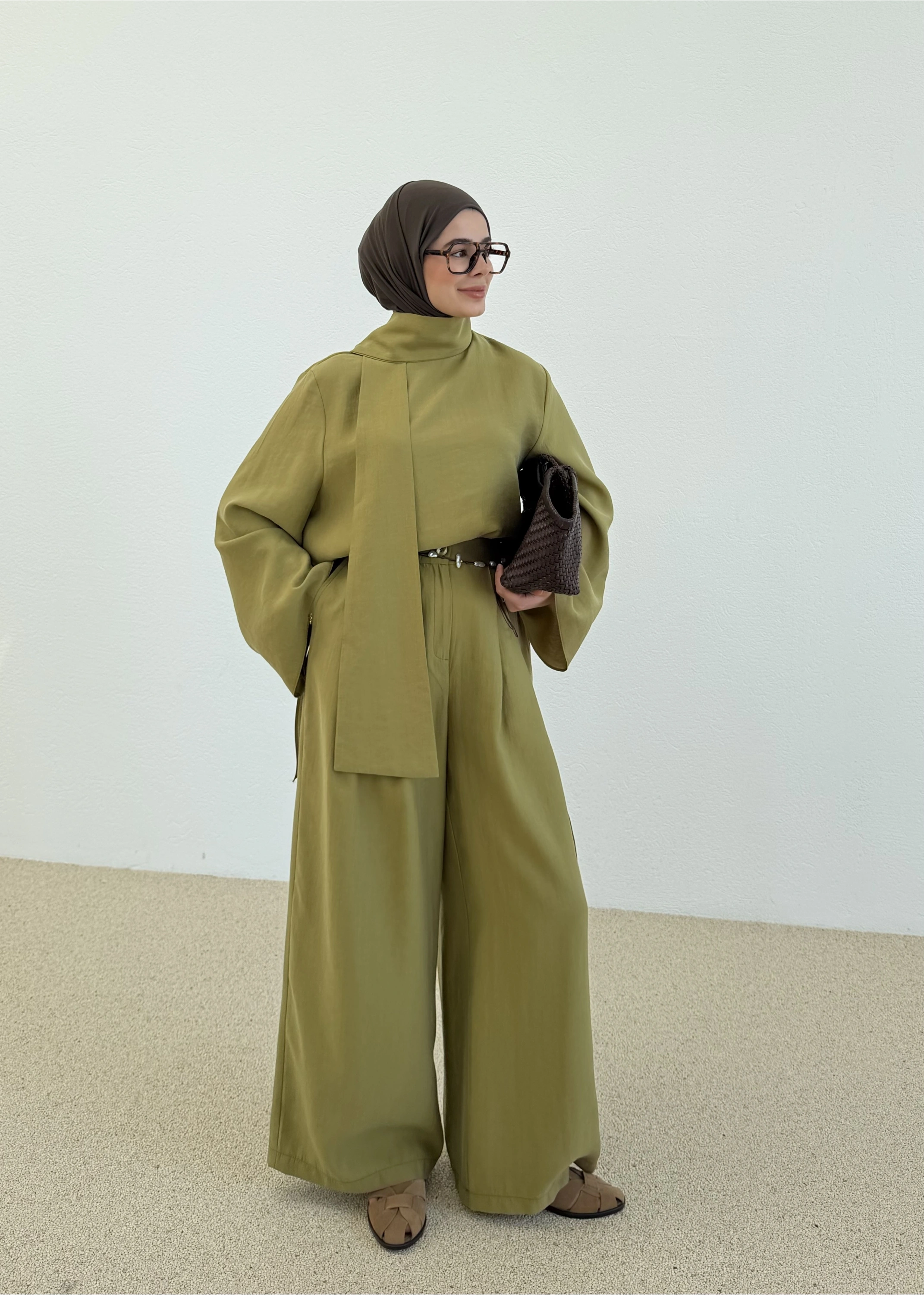 7143 PALAZZO İKİLİ TAKIM Olive green